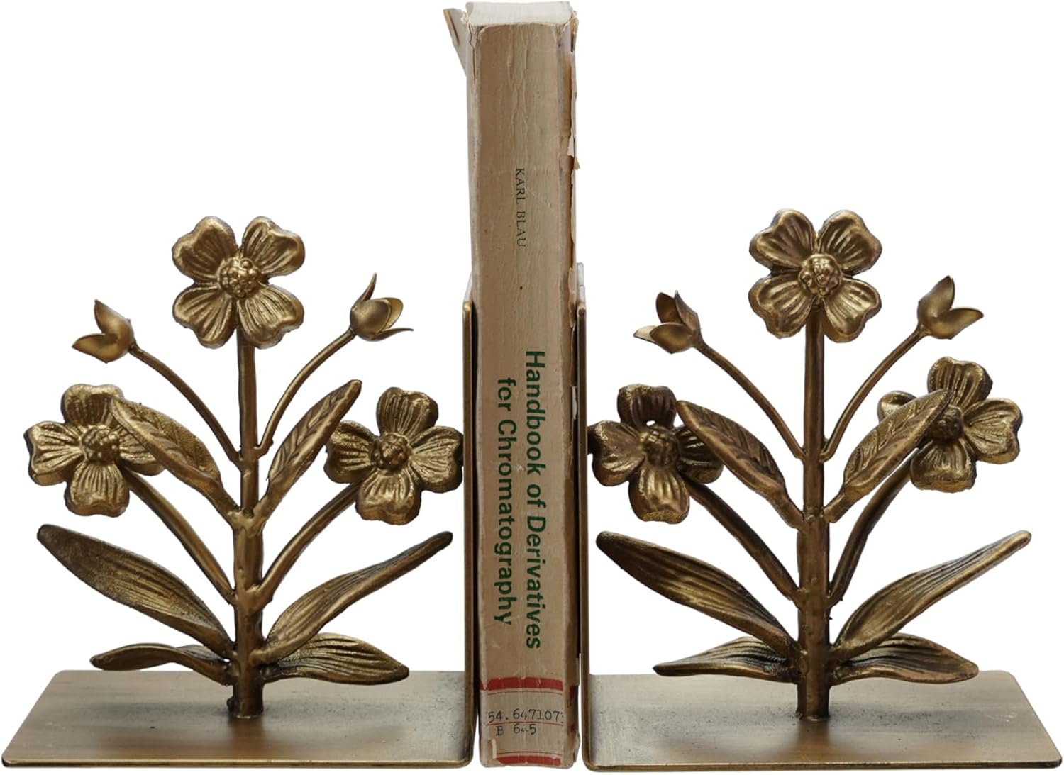 2-Piece Cast Metal Flower Bookends / Gold