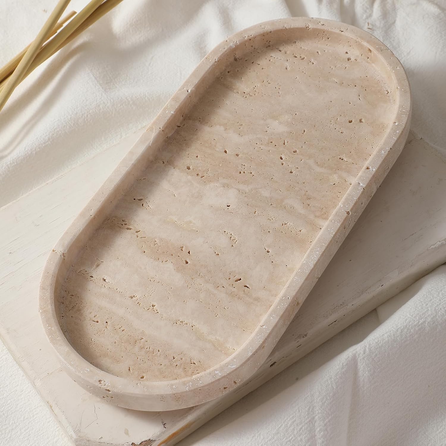 Bathroom and Vanity Marble Small Tray for Soap Bottle / Natural / 10 x 5