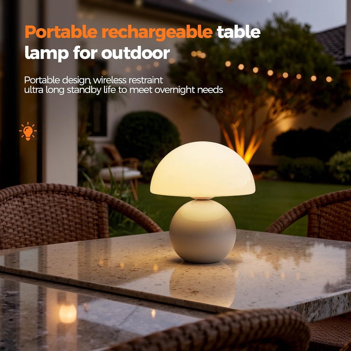 Wireless Mushroom Lamp,Table Lamp for Bedroom, Portables Cordless Lamps,Wireless lamp,Small Bedside Table Touch Lamps