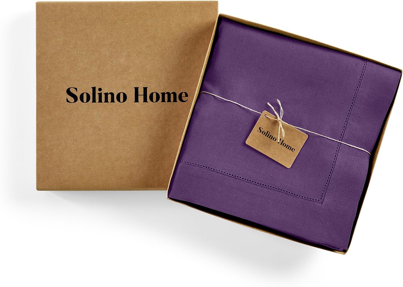 Solino Home 100% Linen Tablecloth Purple, Classic Hemstitch 60 x 108 in | Linen Table Cloth for 6-8 seater dining