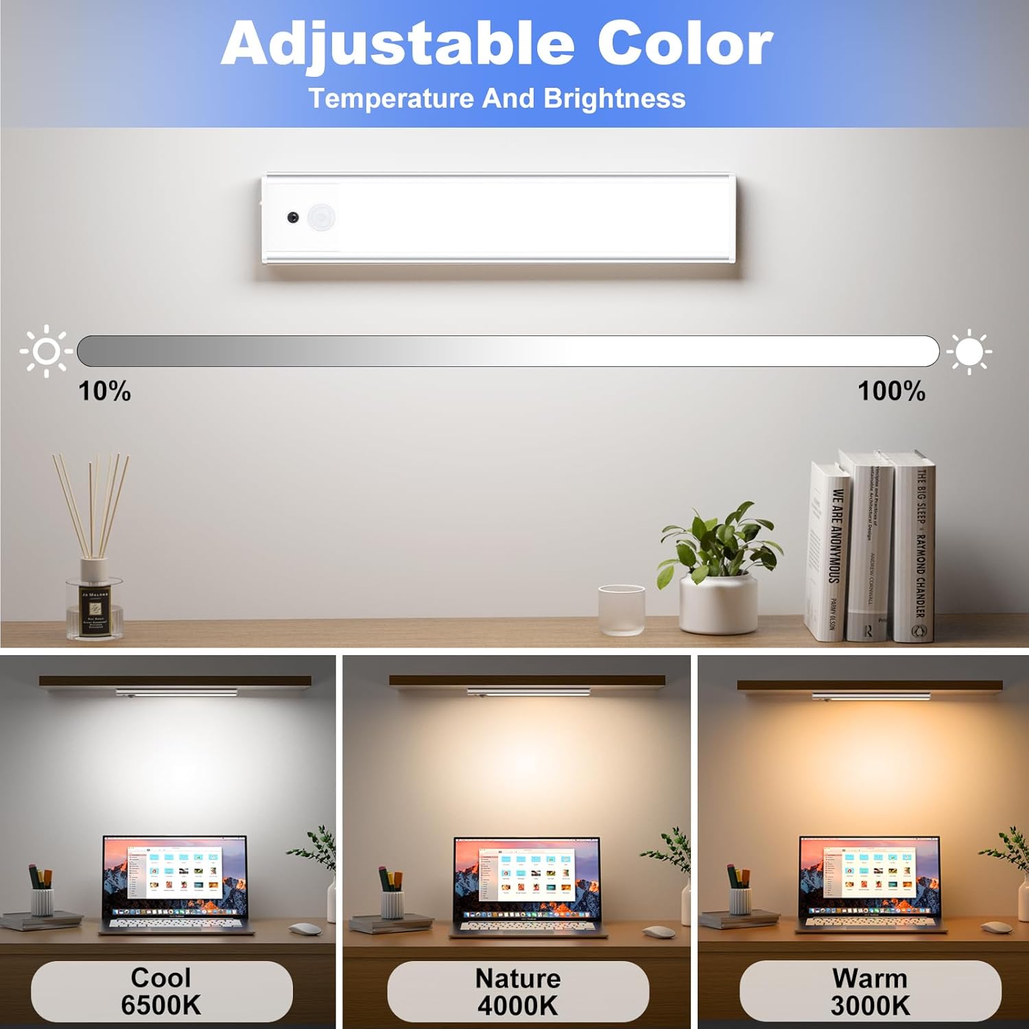 Under Cabinet Lighting 5 Packs, 3 Color Temperature Rechargeable Motion Sensor Lights for Kitchen, Counter, Closet