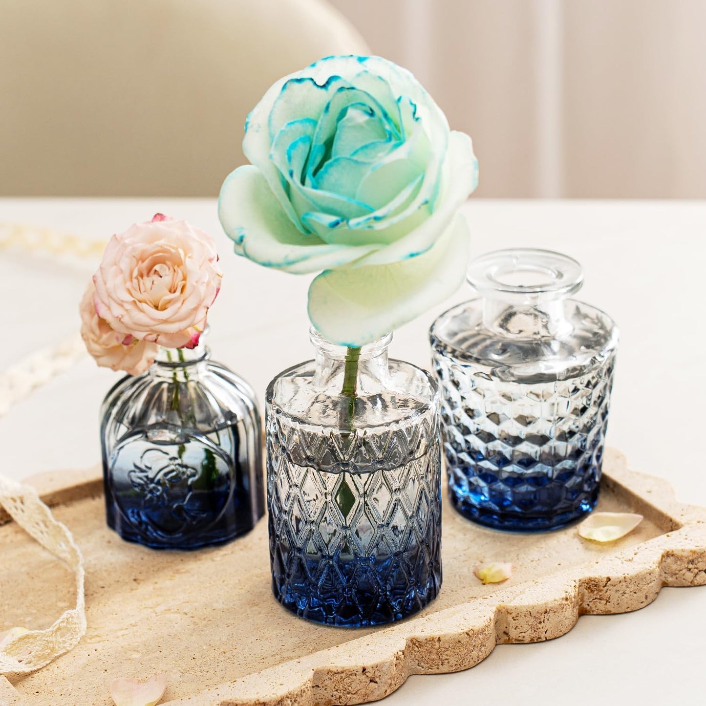Clear Glass Bud Vase Pcs / Gradient Blue / Set of 14