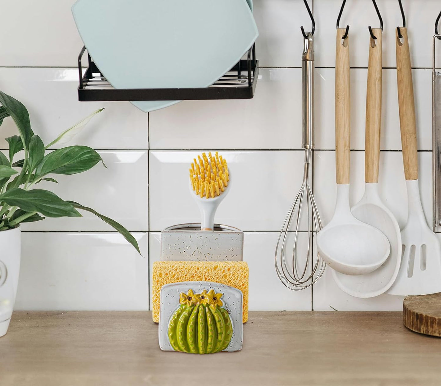 Cactus Shaped Dish Sponge Holder And Dish Brush Holder In 1 Sink Holder For Brush / 2 Inch