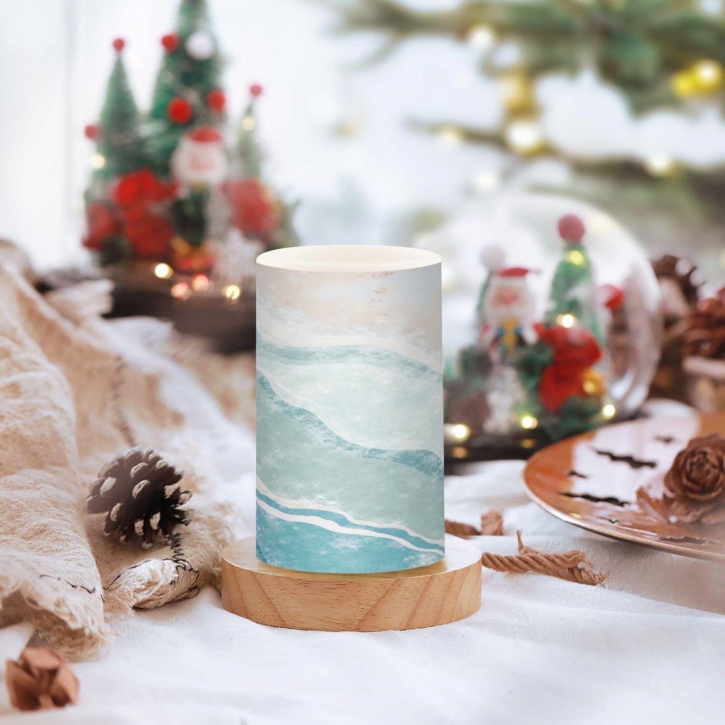 Flickering Flameless Candles, Bohemian Beach LED Candles with Remote Timer, Set of 2 Battery Operated Candle for