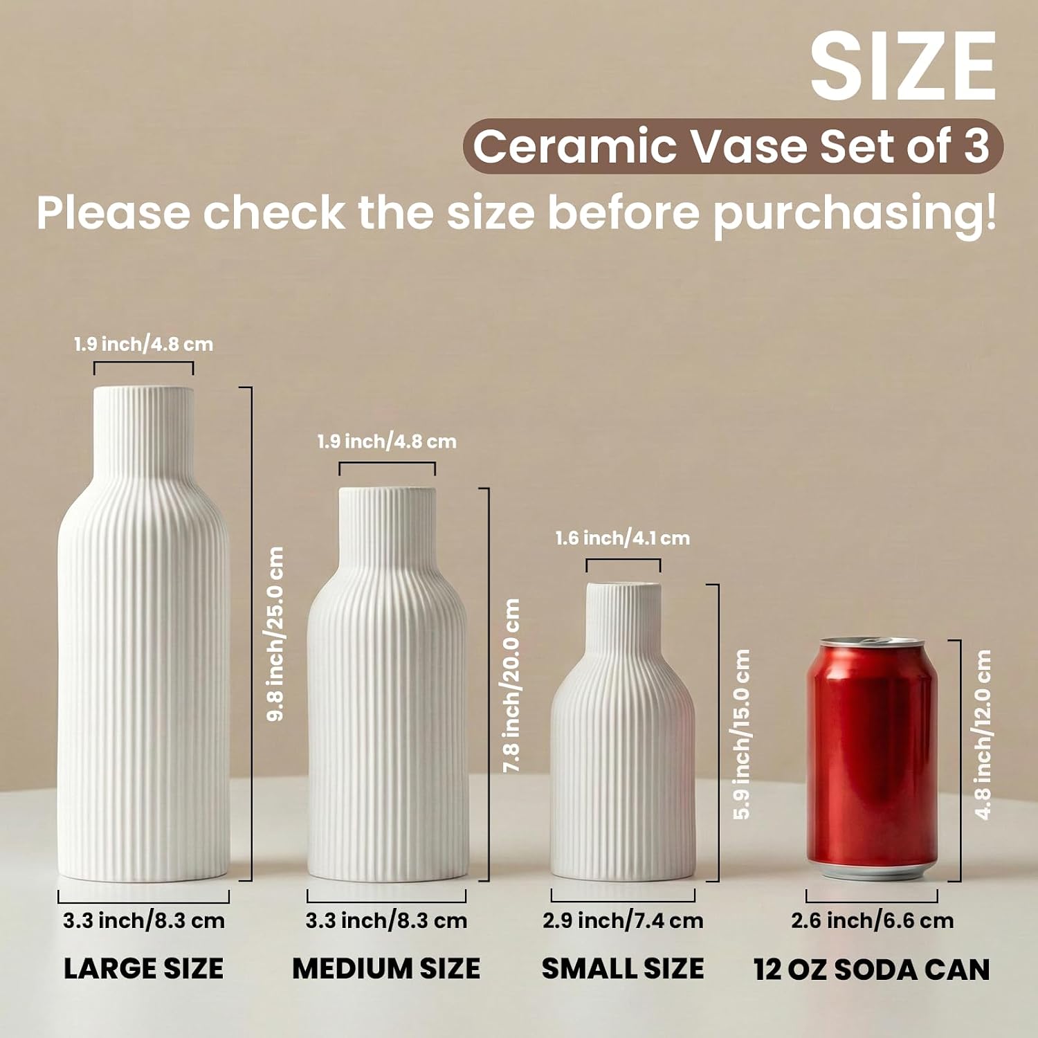Ceramic Flower Vases / 3-piece-set / White / Set of 3