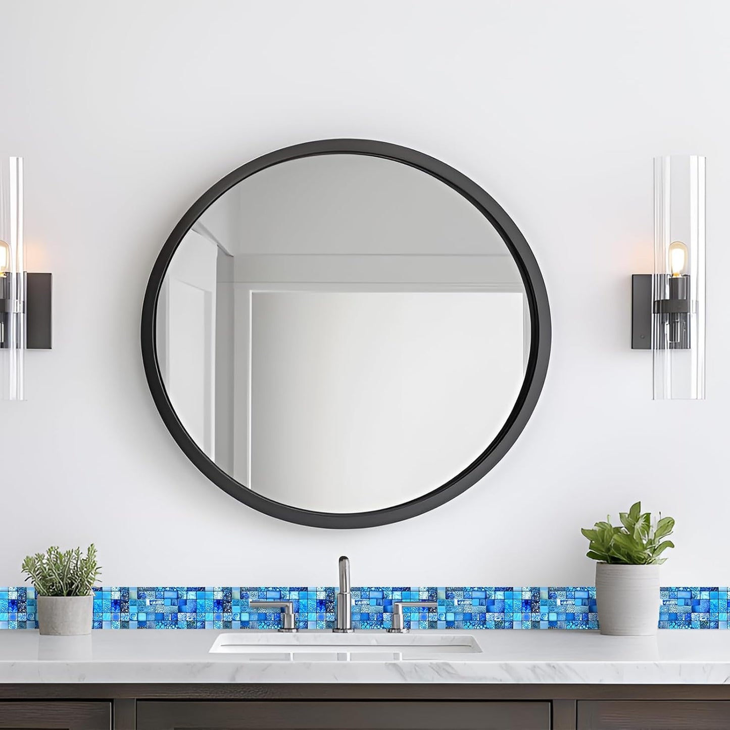 Wallpaper Border Peel and Stick Decorative Wall Trim Self Adhesive Mosaic Tile / Blue Texture