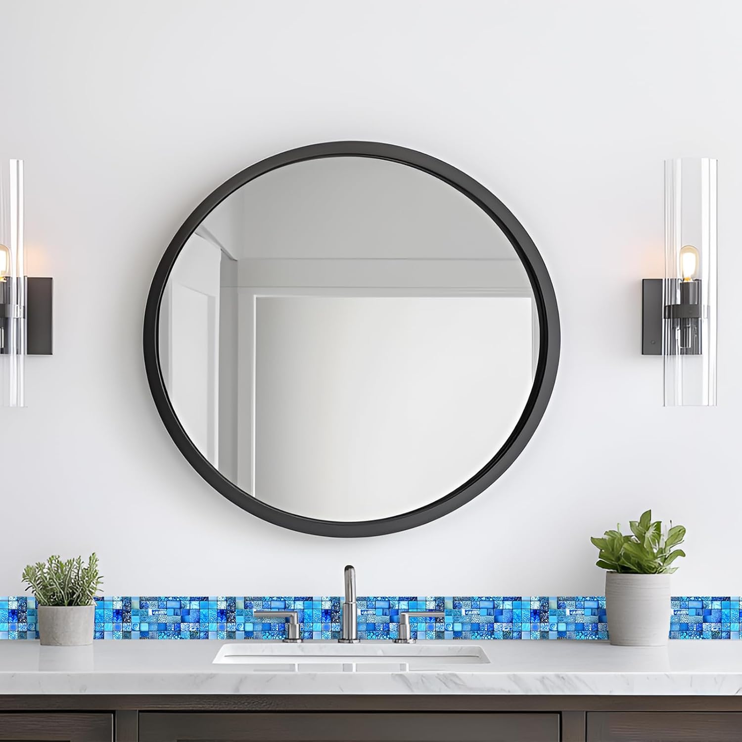 Wallpaper Border Peel and Stick Decorative Wall Trim Self Adhesive Mosaic Tile / Blue Texture