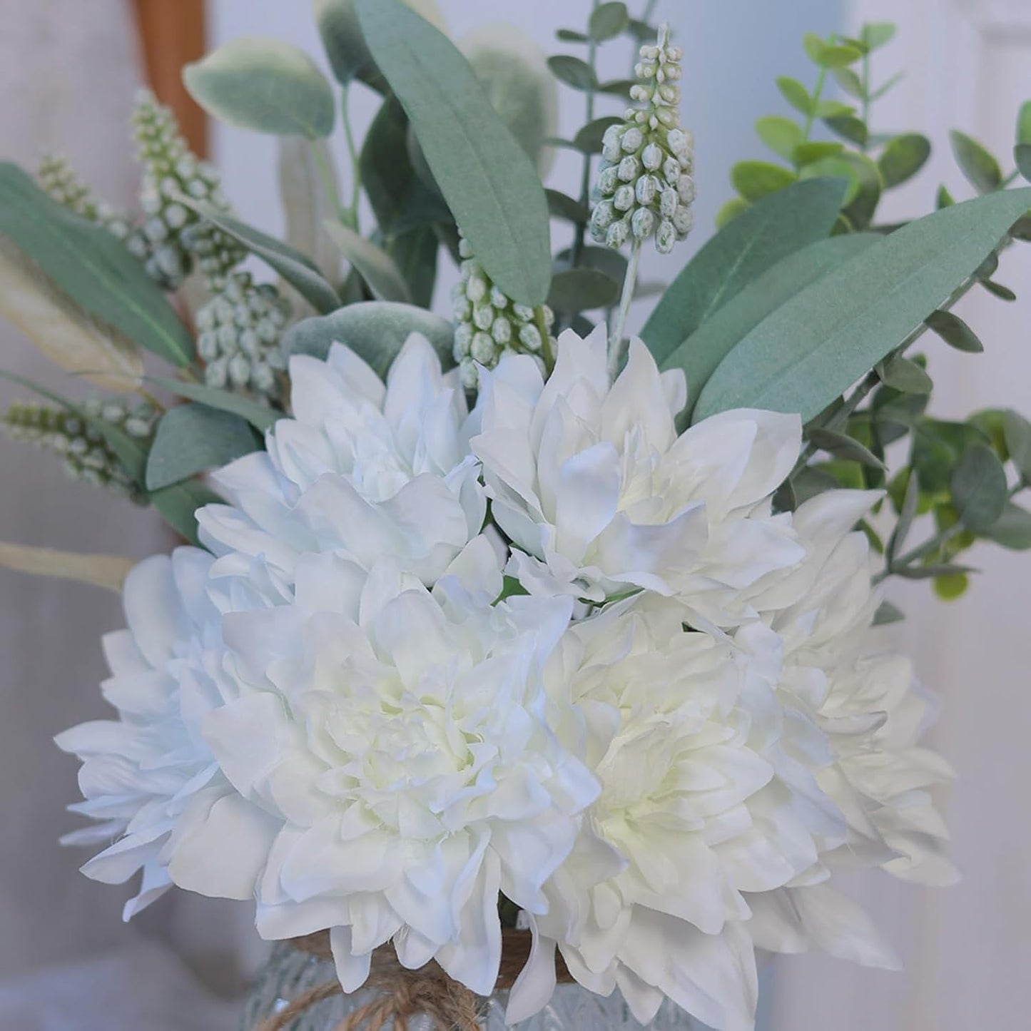 Faux Flowers / Artificial Silk Flowers in Vase / White
