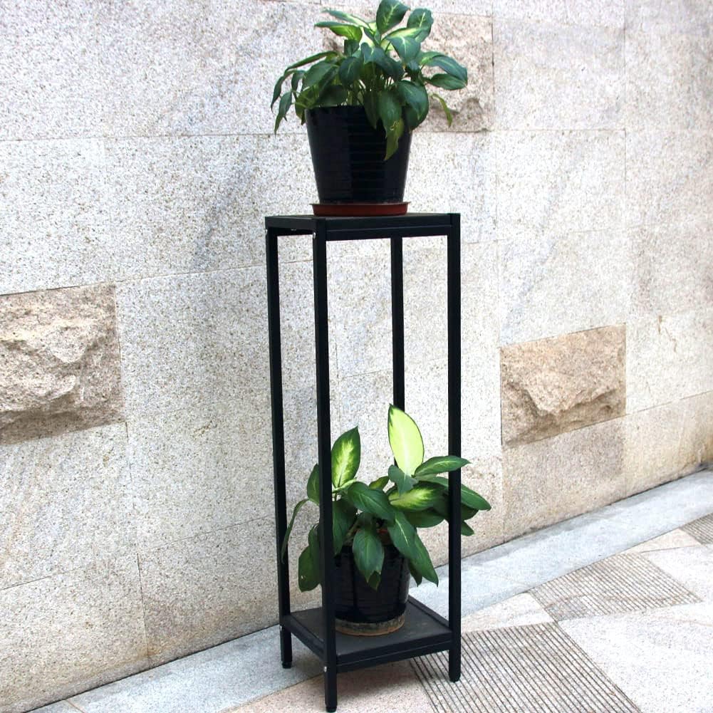 Zhongma 2 Tier 39.5" Tall Plant Stand with Slate Top, 12.4 x 10.63 x 39.5 inches, Square Flower Shelf for Balcony