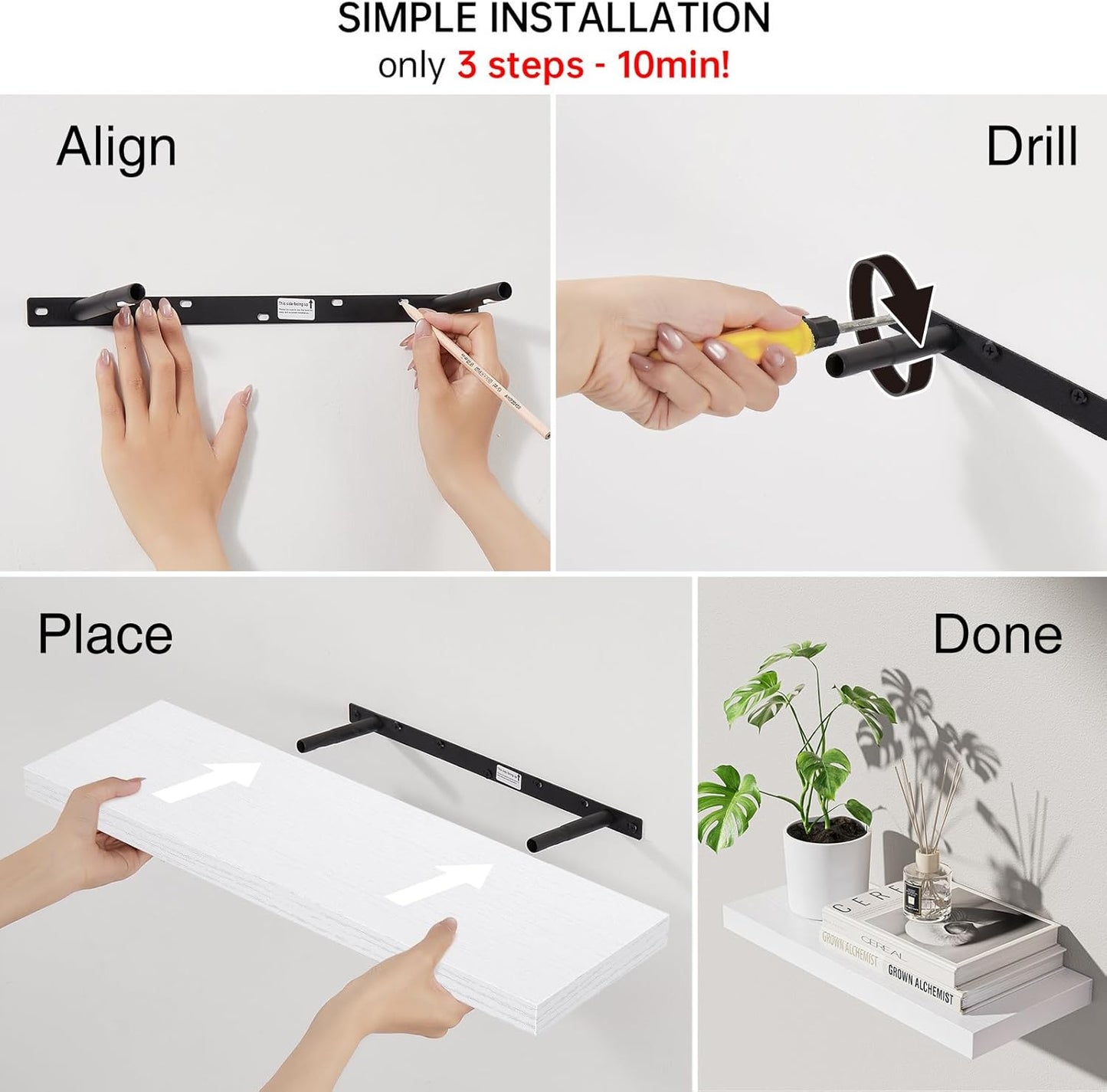 Floating Shelves White / White - Modern Minimalist Style / 22.5inches / Set of 2