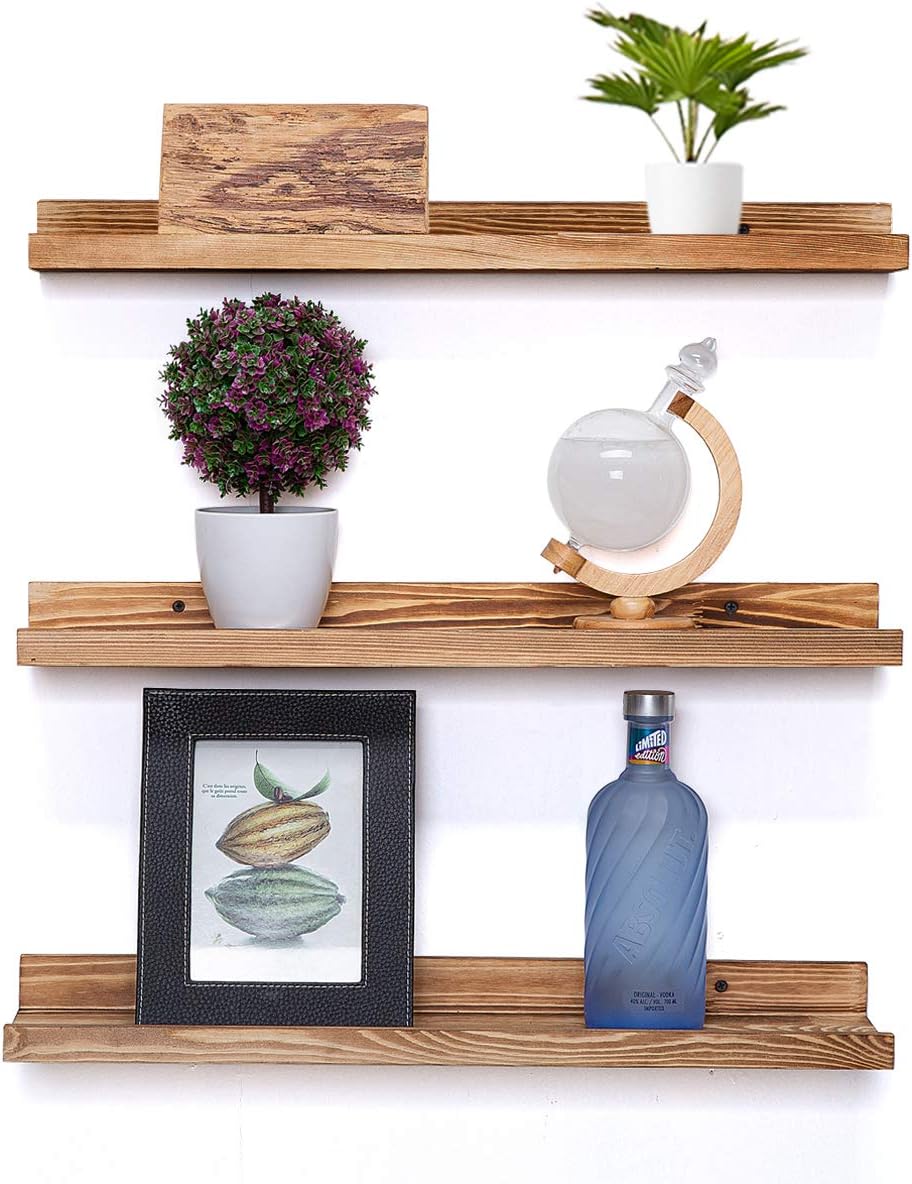 AZSKY 24 Inch Floating Shelves Set of 3 - Rustic Wood Picture Ledge Shelf for Home Storage Decor - Nursery Book