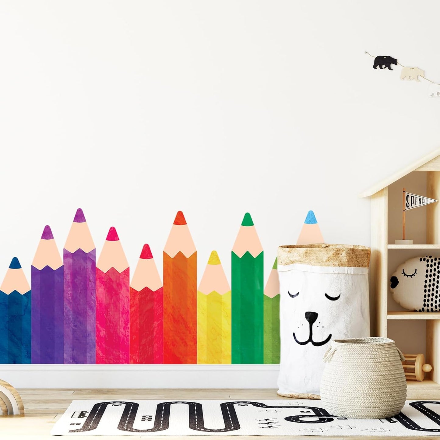 8 Sheets Pencils Wall Decals Waterproof Watercolor Pencils Walls Sticker Educational Peel / Colorful