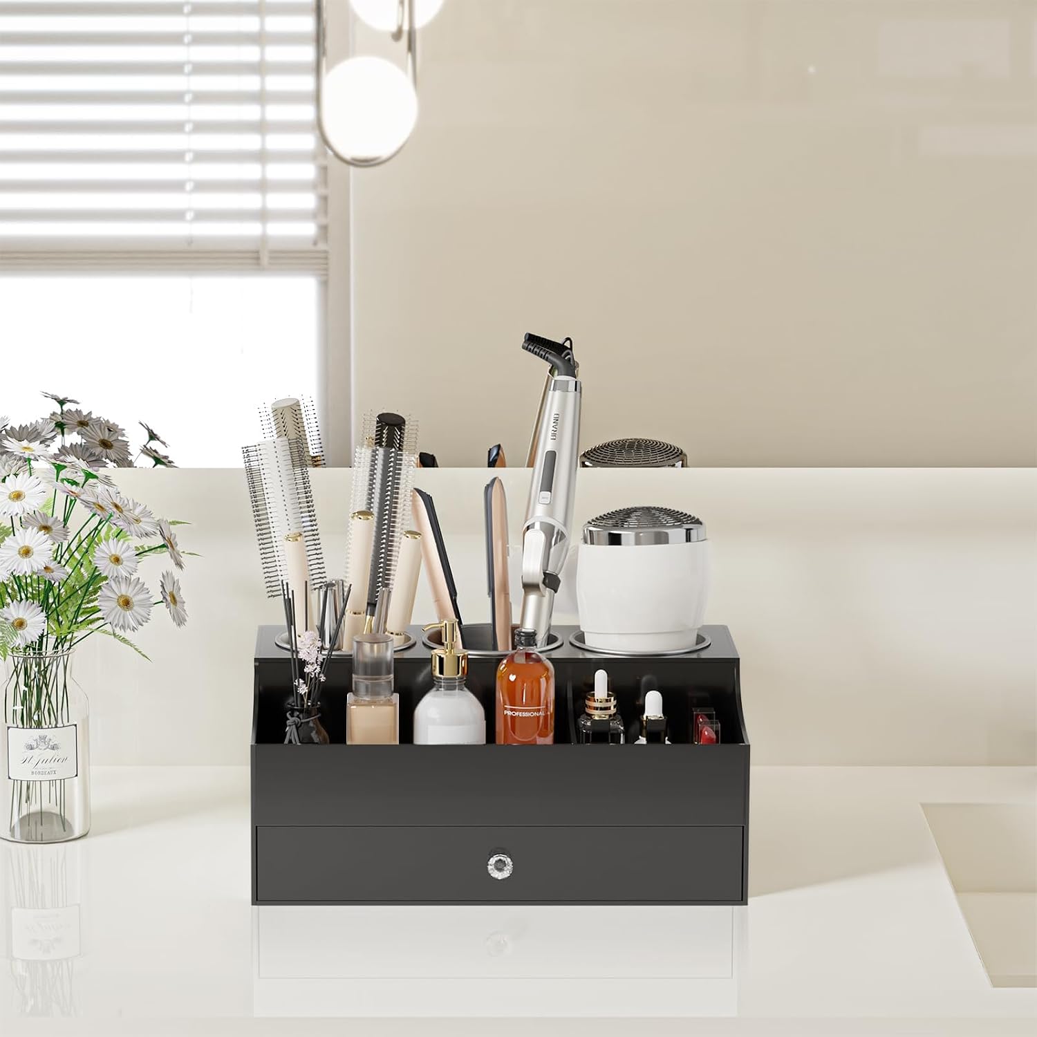 Hair Tool Organizer, Acrylic Hair Blow Dryer Holder Stand for Straightener and Curling Storage, Bathroom Vanity