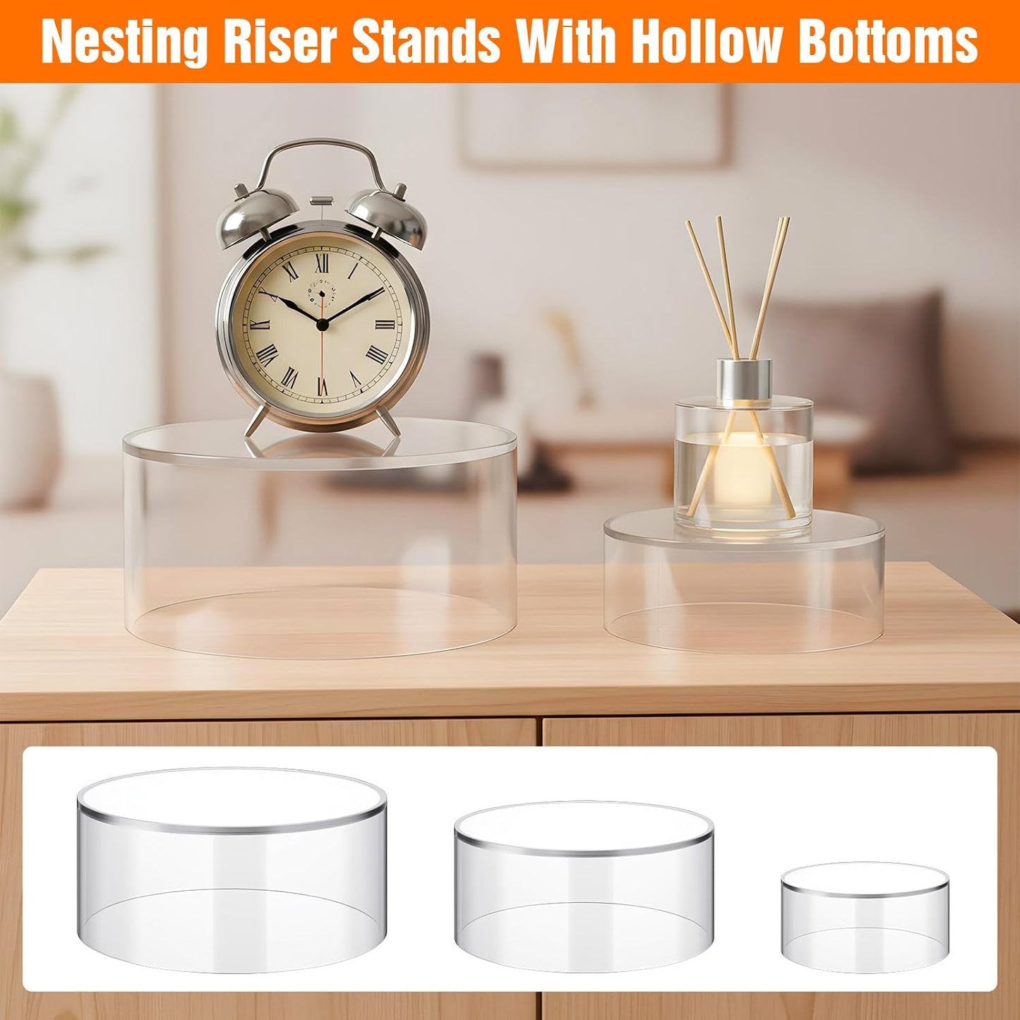Round Acrylic Risers Display Stands / Clear / Set of 6