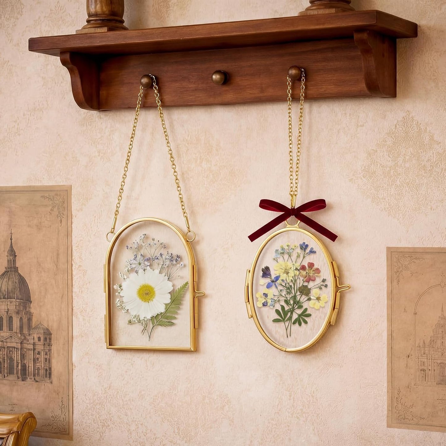 Glass Pressed Flower Frames Oval Arch Double Glass Hanging Photo / Oval, Arch / Red / Set of 4