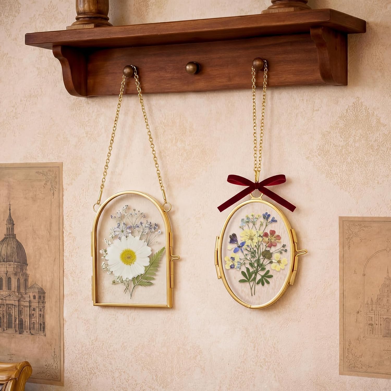 Glass Pressed Flower Frames Oval Arch Double Glass Hanging Photo / Oval, Arch / Red / Set of 4