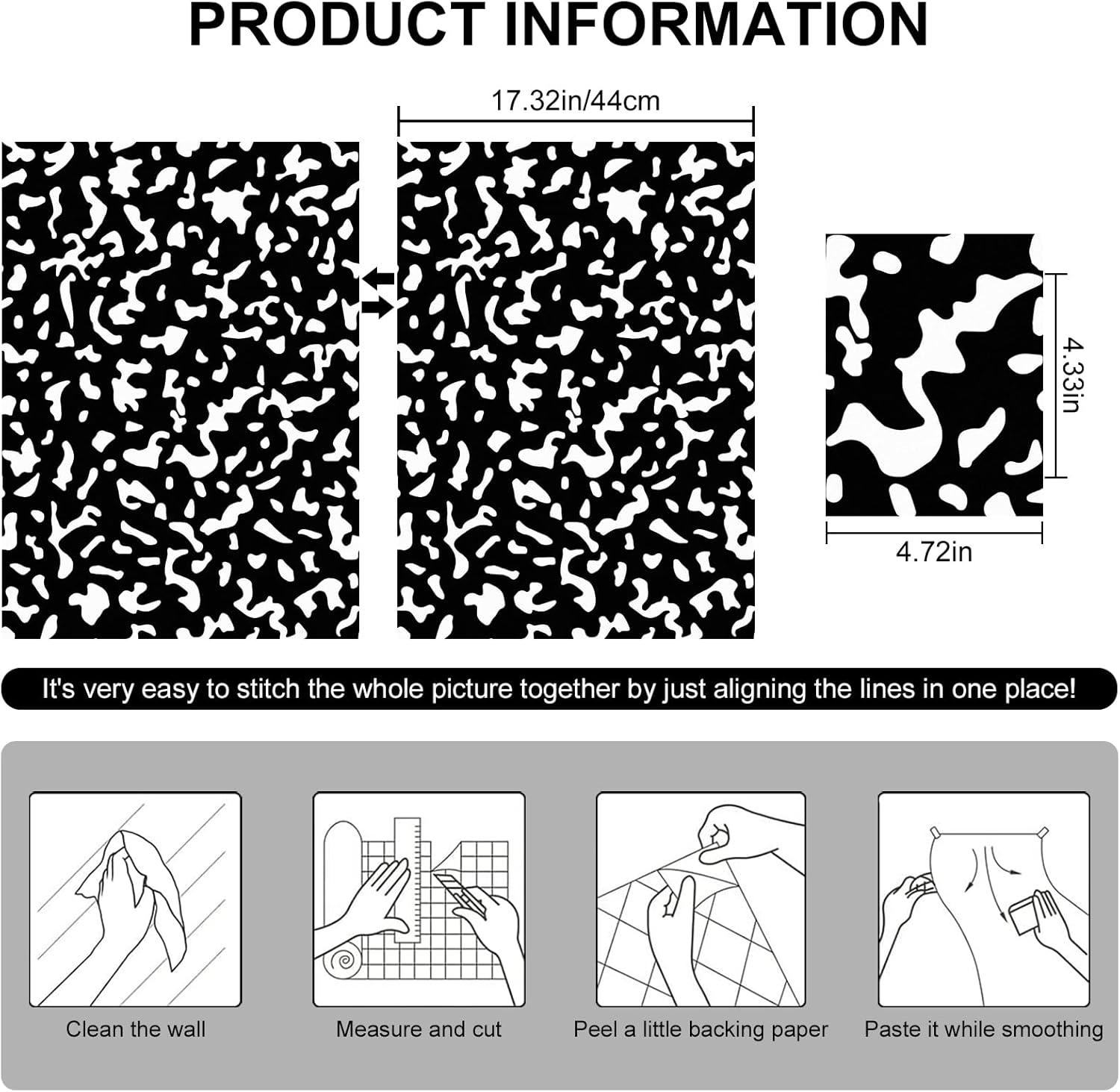 Black Contact Paper Composition Wallpaper Peel and Stick Wallpaper Vintage / 17.3 x 120 / White