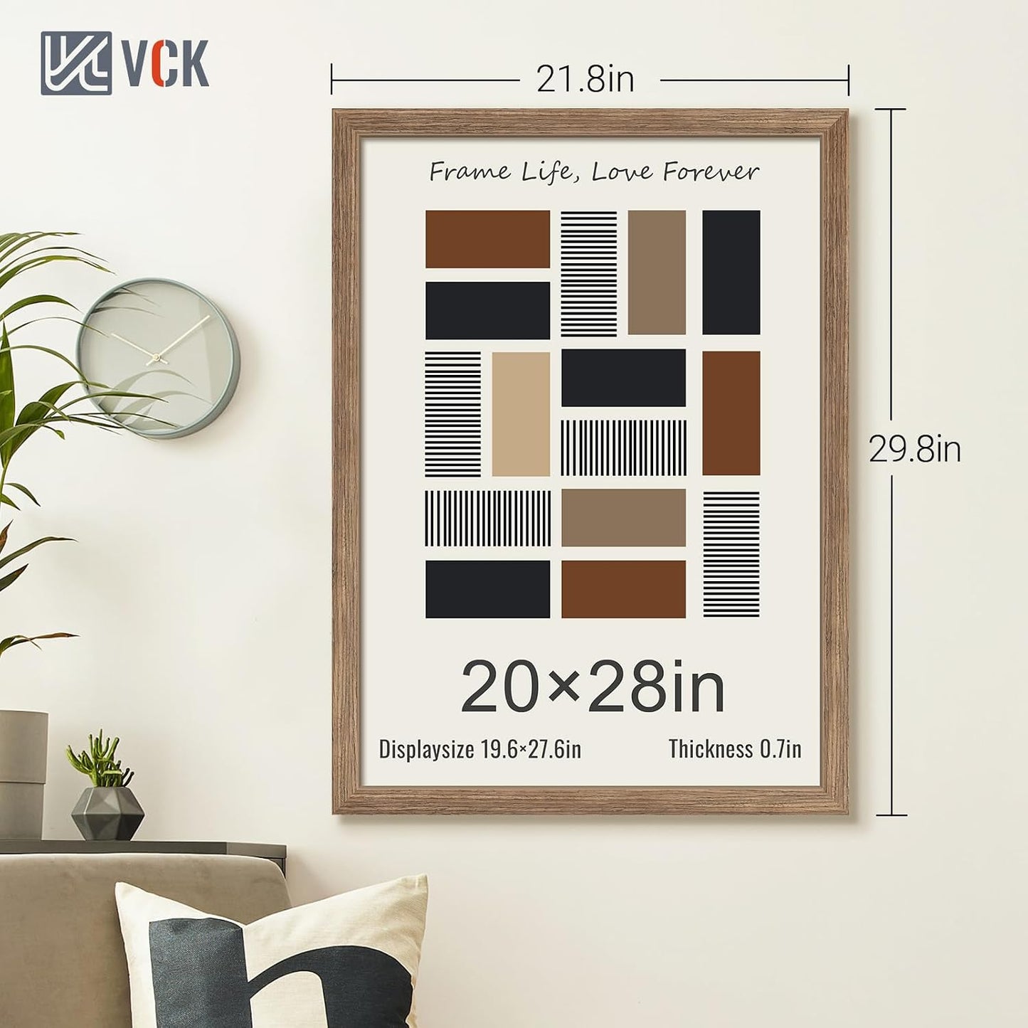 VCK 20x28 Poster Frame Solid Wood Walnut 3 Pack Picture Frames 20 x 28 Inches with Wall Mounting Hanging