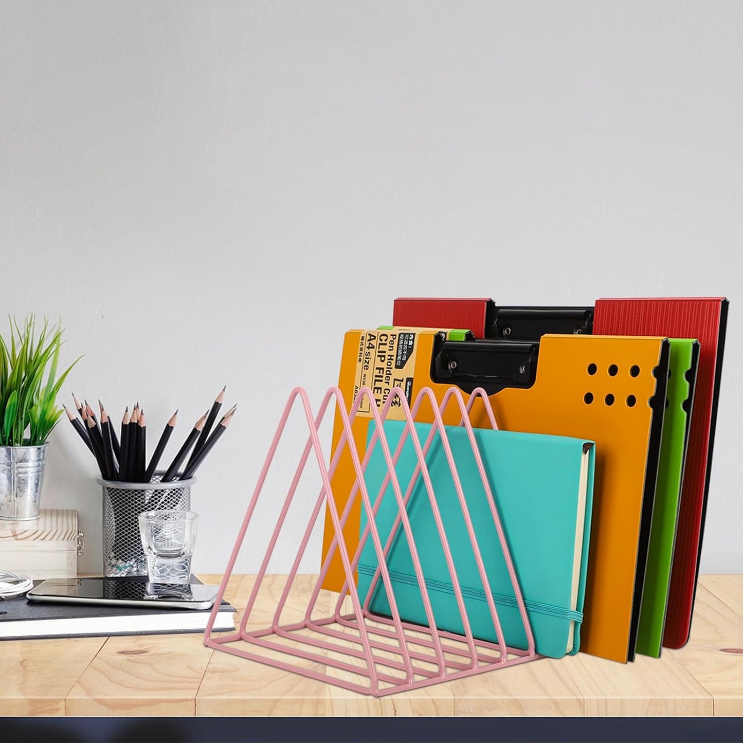 Vinyl Record Holder Storage, 9 Slot Metal Magazine Book Album Display Rack, Stylish Triangle Desktop File Sorter