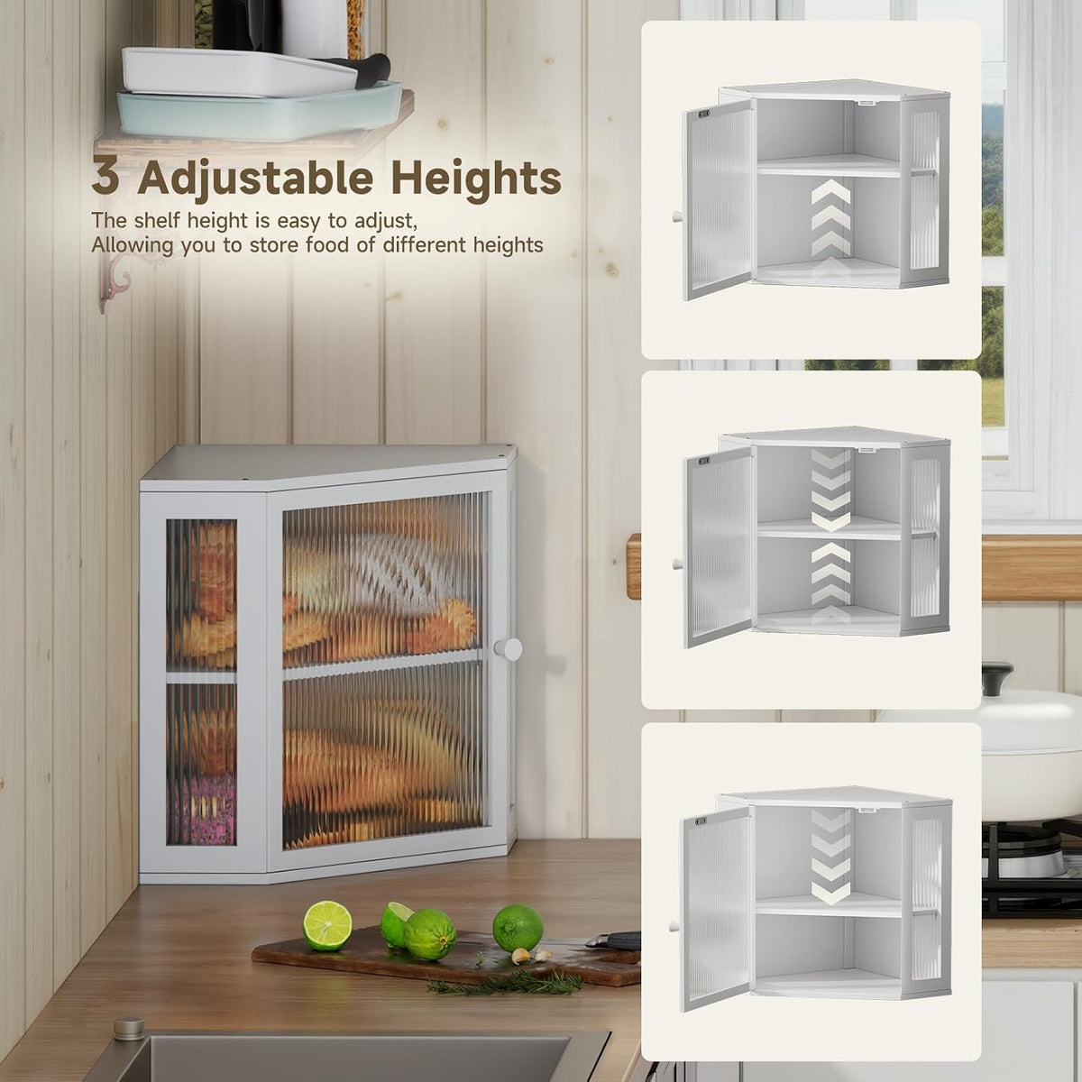 Corner Bread Box for Kitchen Countertop,Bread Storage Bin (White, Medium) | Double Layer Large Capacity Bamboo Bread