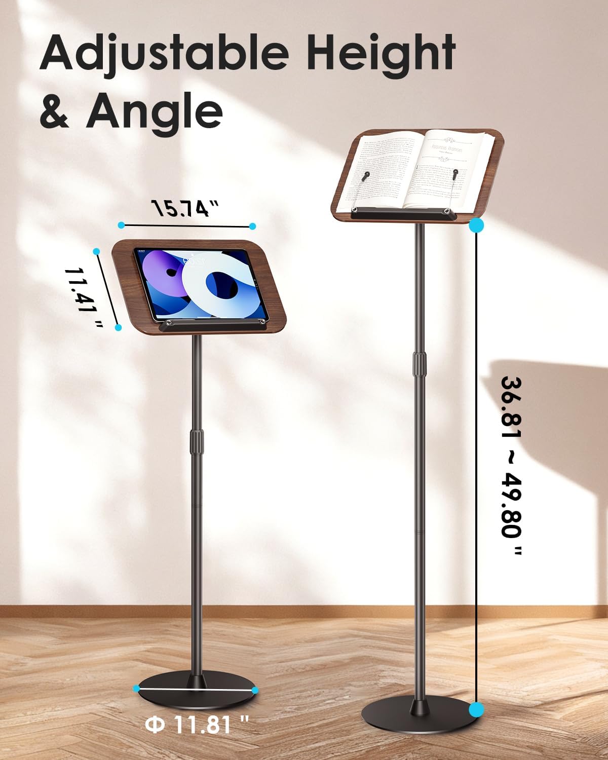 Viozon Floor Book Stand, Height Adjustable Reading Stand, Multi-Purpose Book Holder/Laptop Stand/Music Sheet Stand