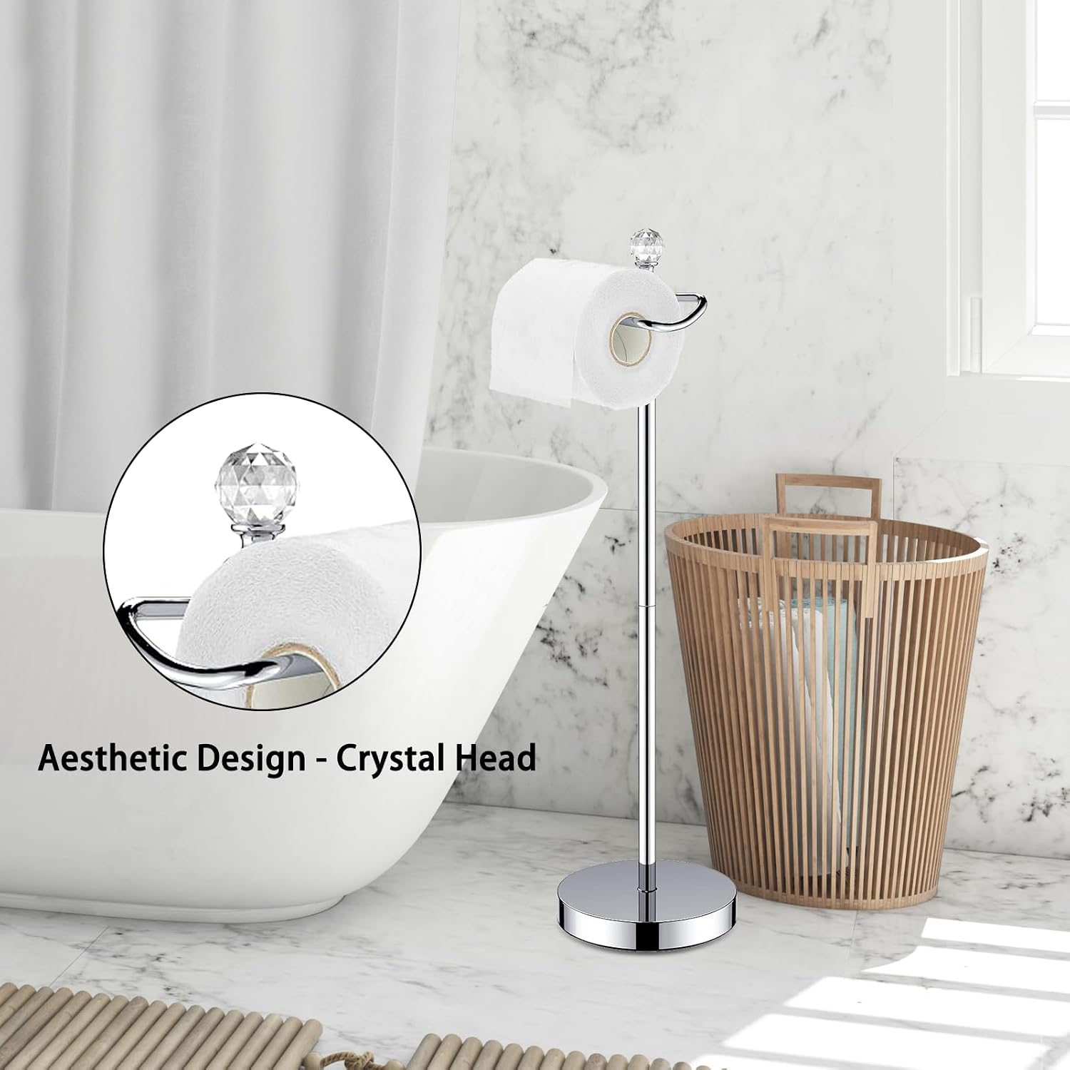 ROLABAM Toilet Paper Holder Stand (with Reserve Function) Free Standing Toilet Paper Holder for Bathroom Total Height
