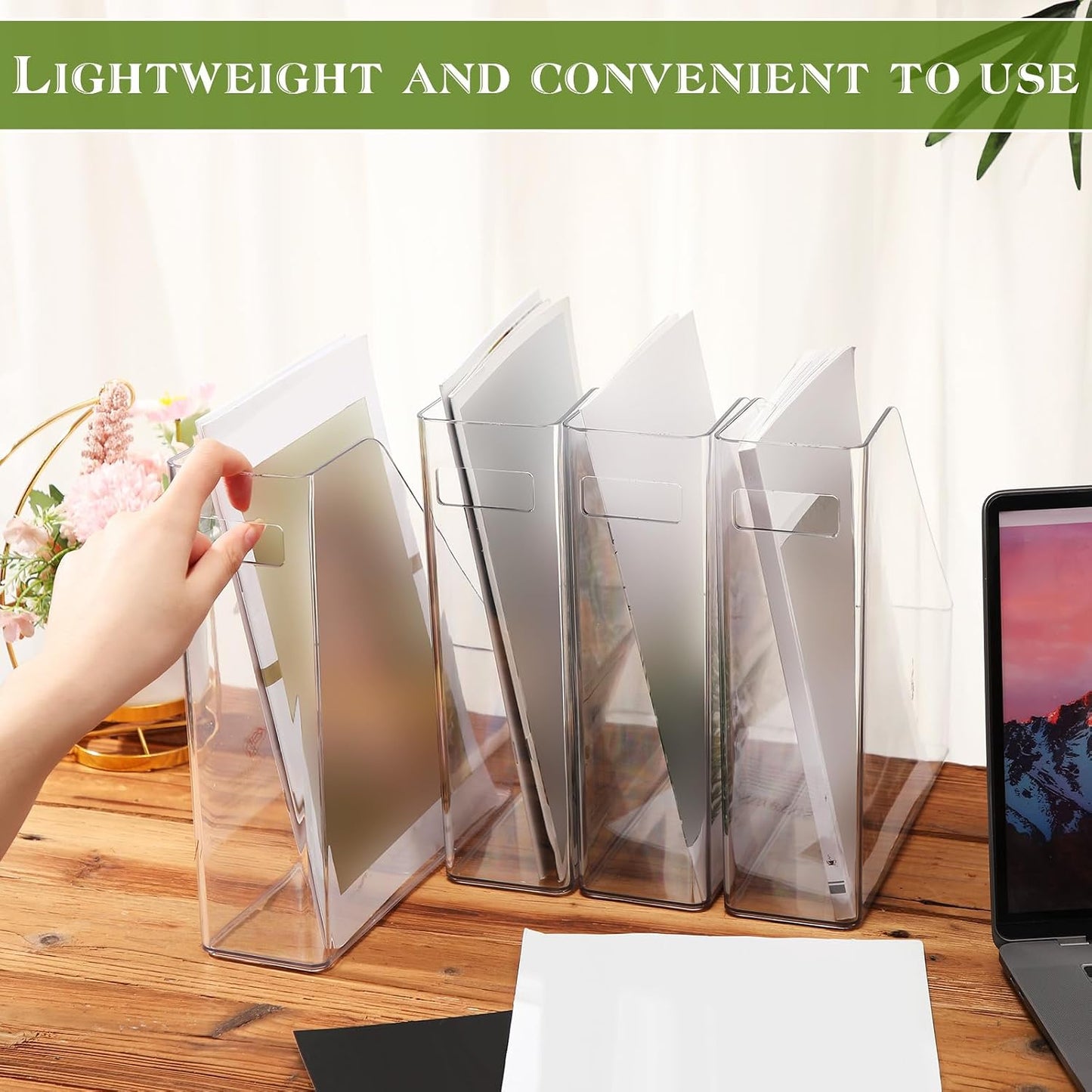 Marsui 20 Pcs Clear Acrylic Magazine Holder with Handle Desk Organizer | Vertical File Rack for School Locker and