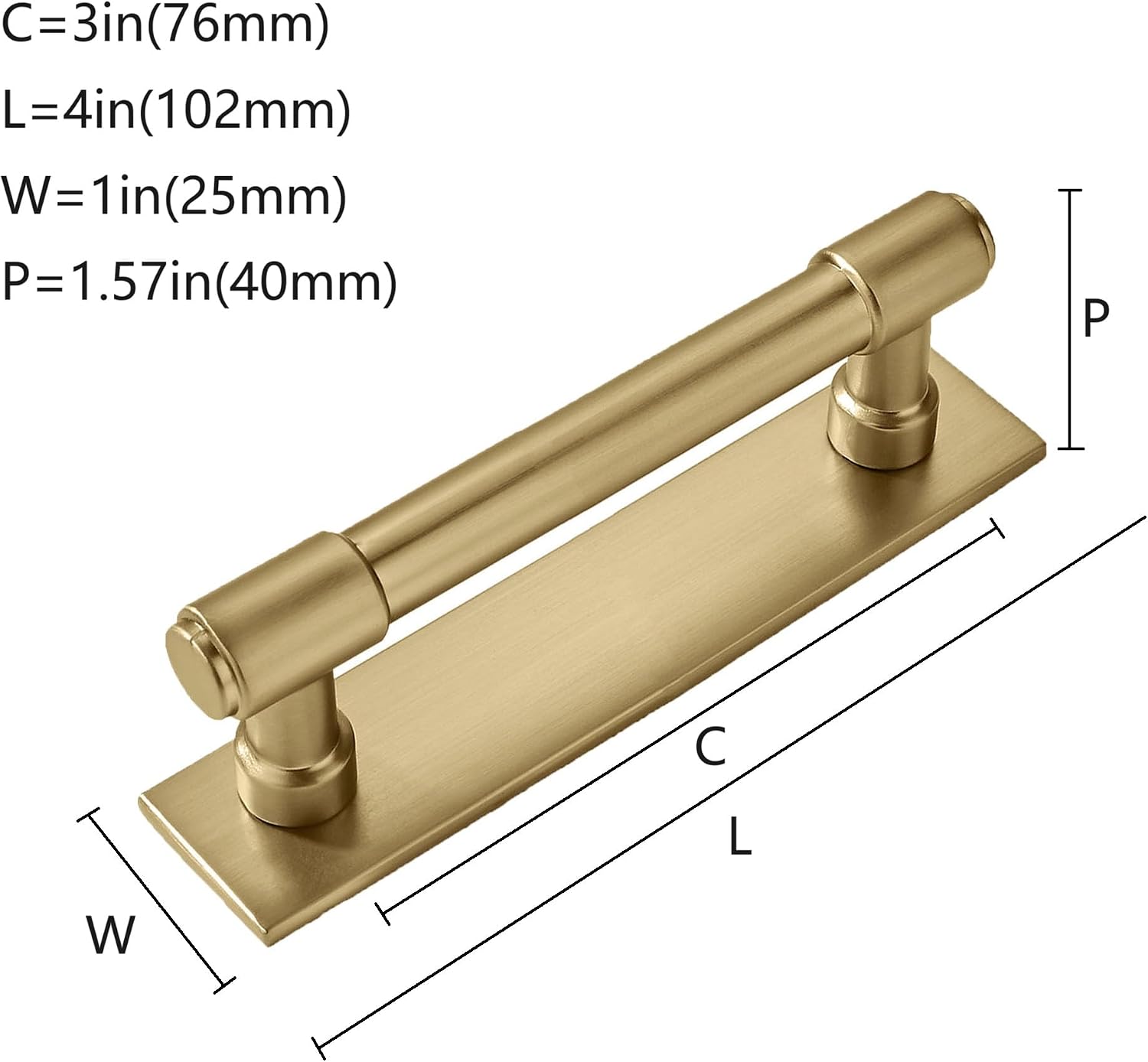 5 Pack 3 Inch(76 mm) Center to Center Champagne Bronze Cabinet Pull Backplate with Base Plate Zinc Solid Satin Brass