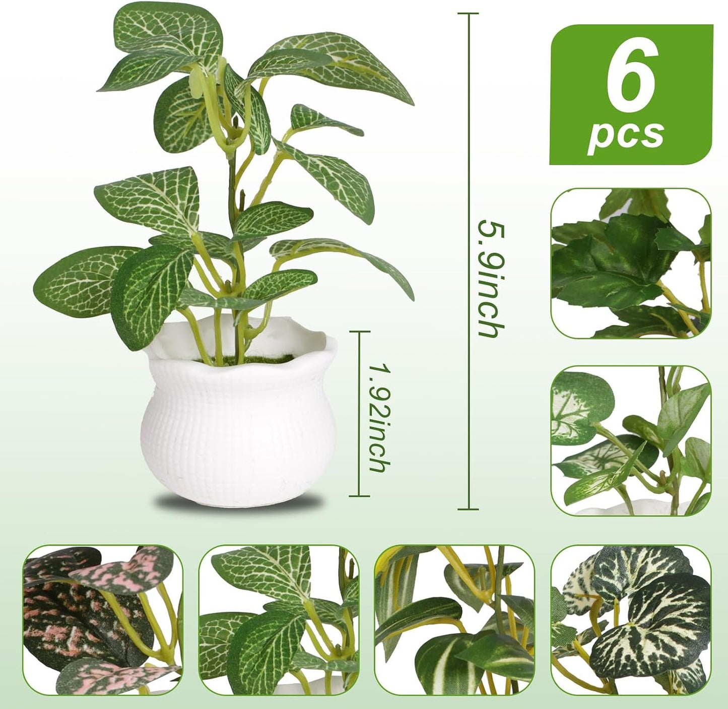 Small Artificial Plant Fake Plant Greenery Potted Indoor Faux Plant Houes Office / 6-palm / Set of 6