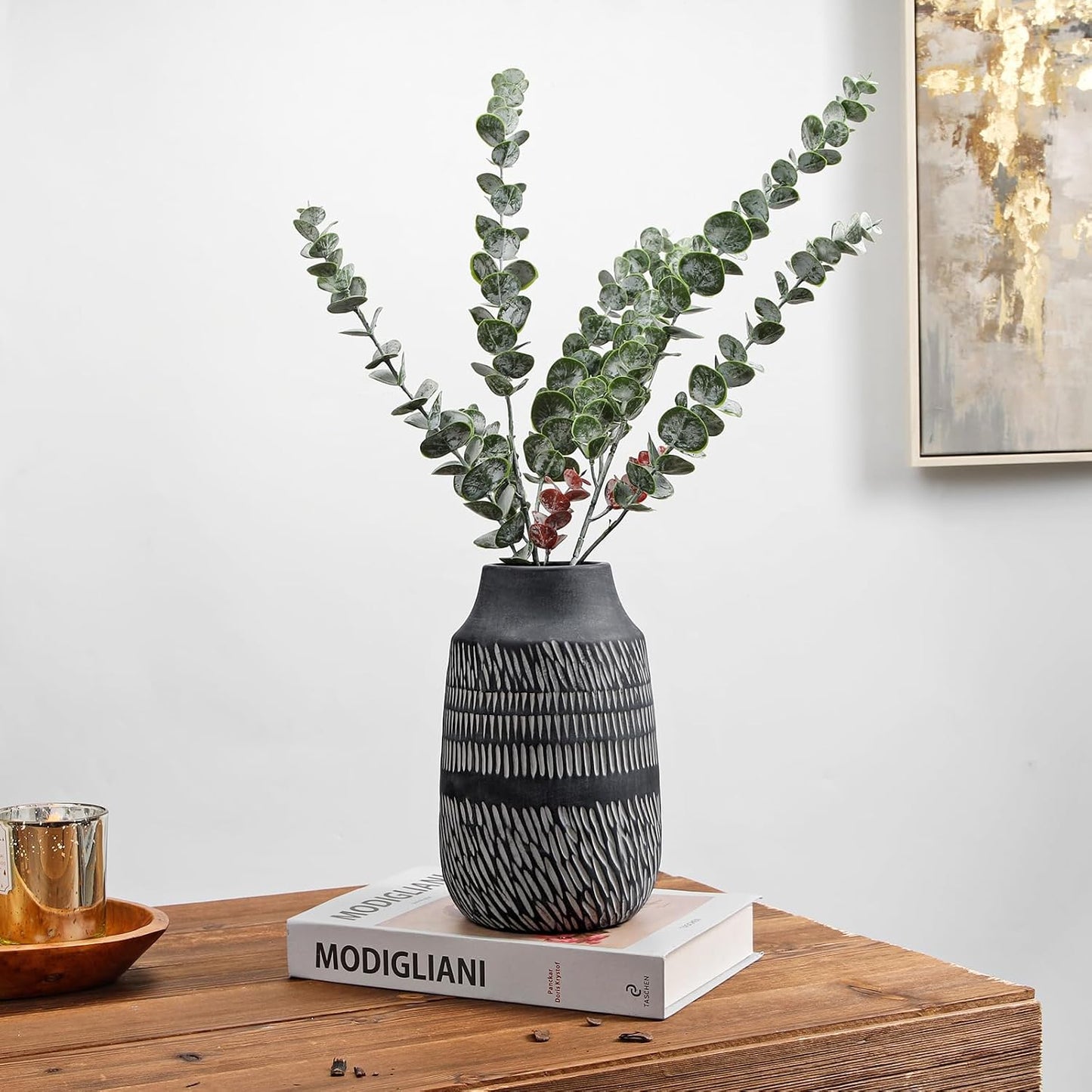 Rustic Ceramic Vase / 9" Dark Grey
