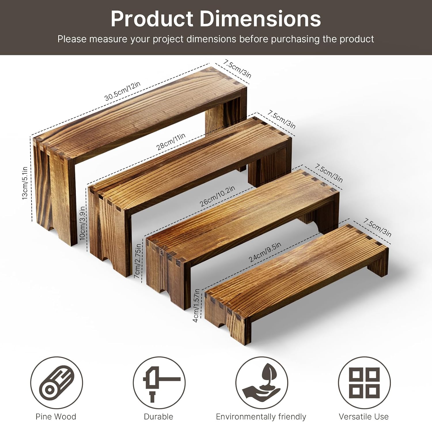 Wood Risers Tiered Display Stands Wooden Cupcake Stand Small Perfume Organizer / Brown / Set of 2