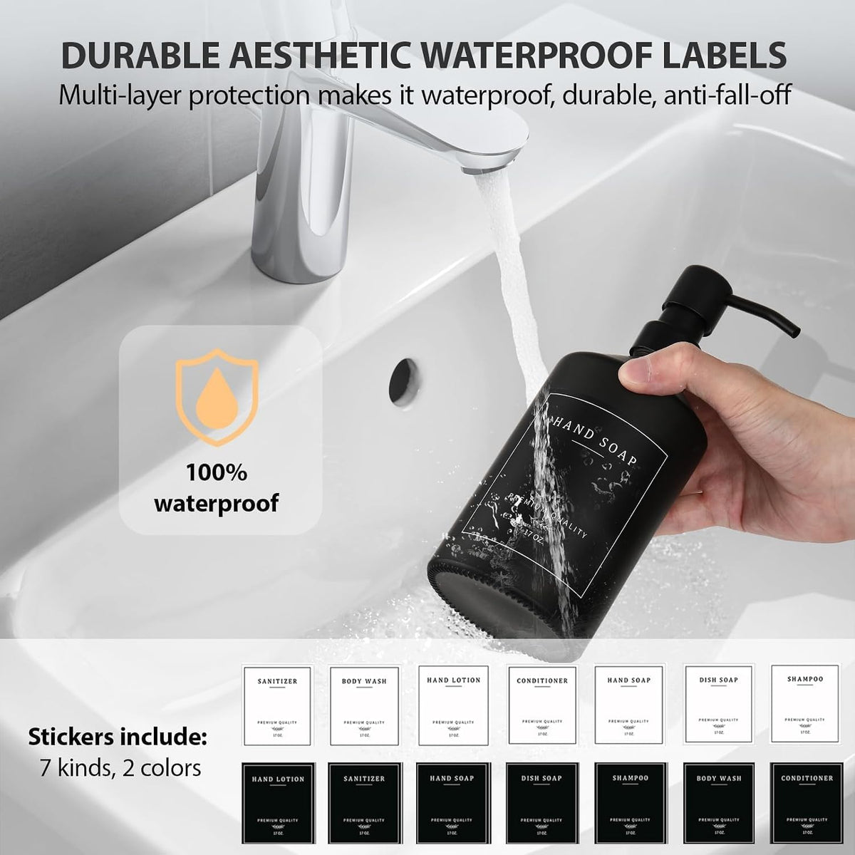 Matte Black Soap Dispenser Set, 17 OZ Hand and Dish Soap Dispenser Set, Bathroom Refillable Soap and Lotion Dispenser