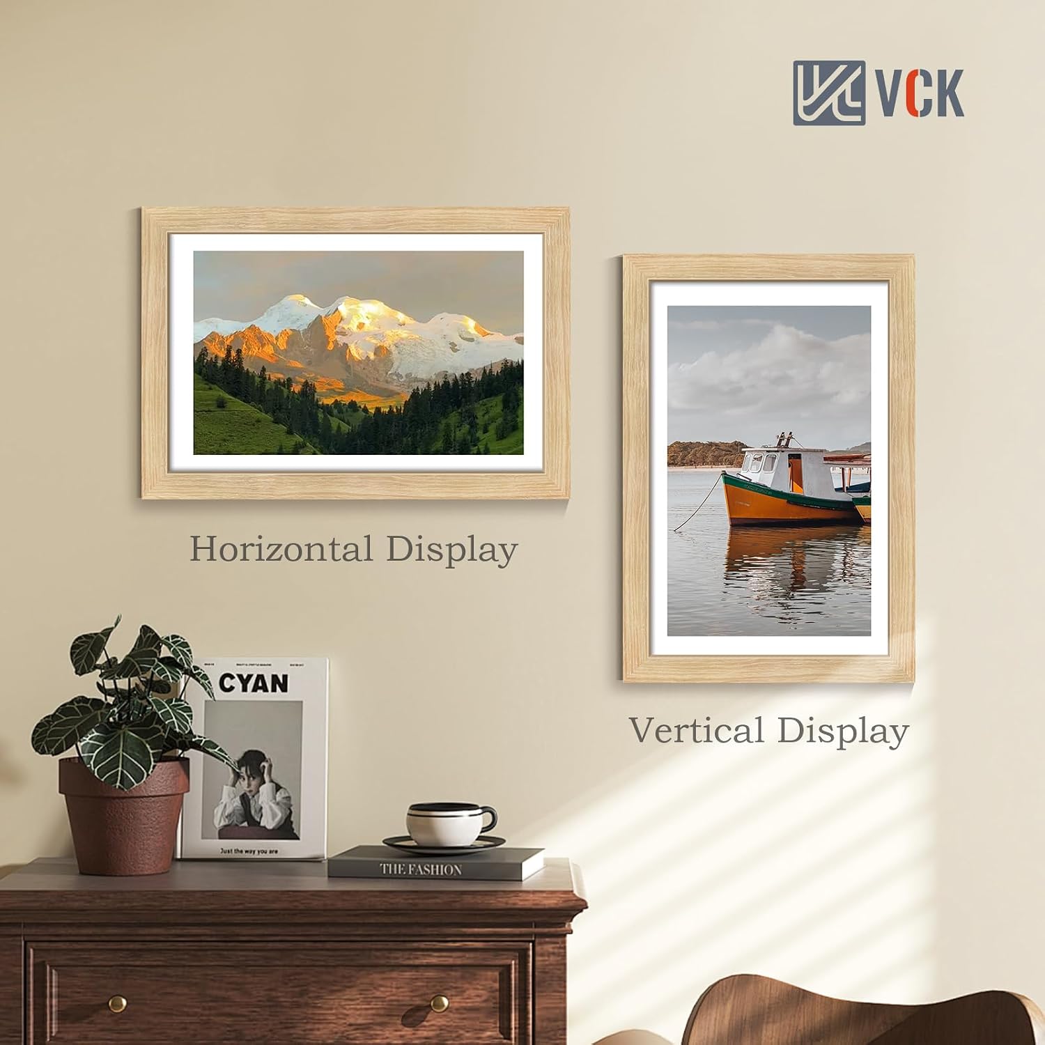 VCK 11x17 Picture Frame Oak 4 Pack, Wide Thick Wood Border, for Print | Exclusive Woodgrain, Wall Hanging, HD