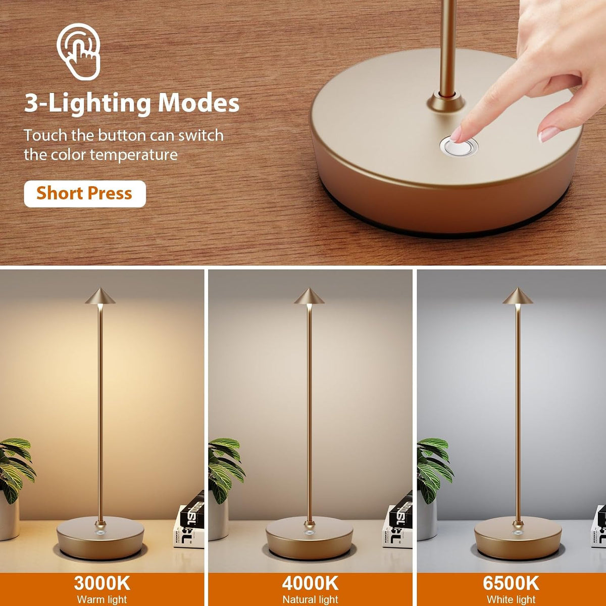 LED Cordless Rechargeable Table Lamps, 2 Pack, 6000mAh Outdoor Table Lights | Battery Operated, IP54 Waterproof