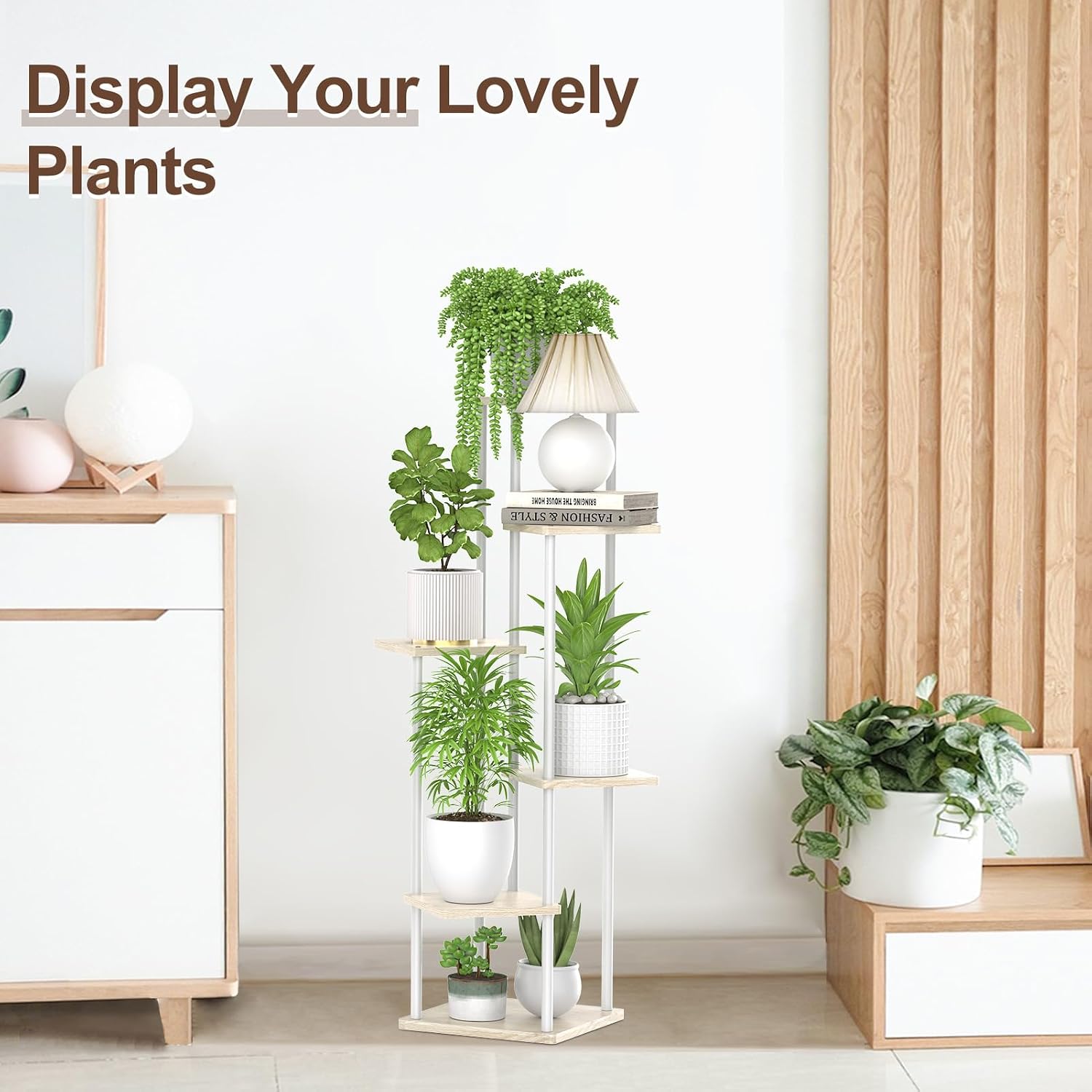 Oppro 6 Tier Tall Plant Stand Indoor, Large Metal Wood Muti Level Vertical Planter Shelf Orchid Holder for Narrow