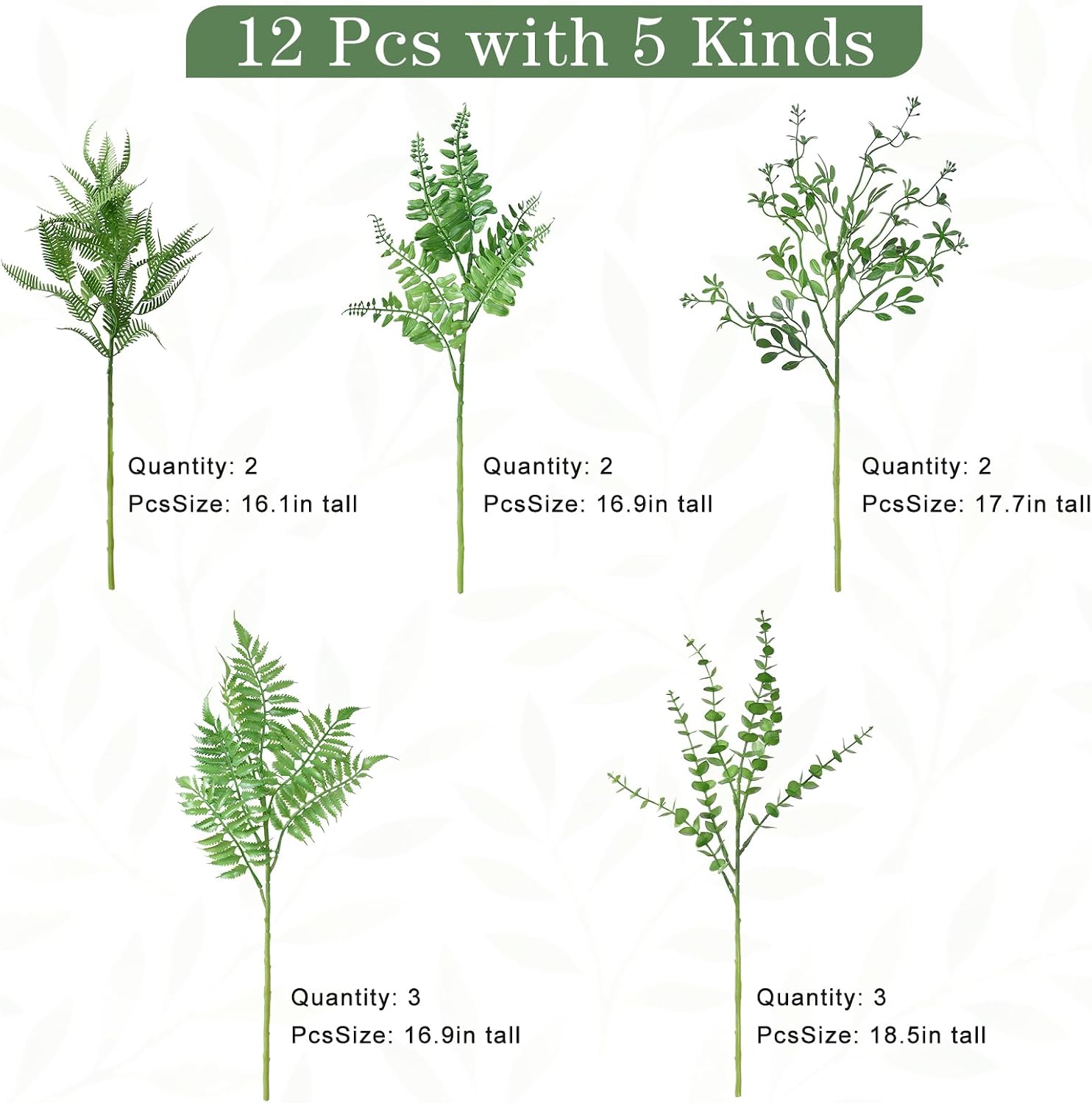 Artificial Plants Boston Fern Fake Branches Faux Shrub Bushes Greenery / Fern-green / Set of 12