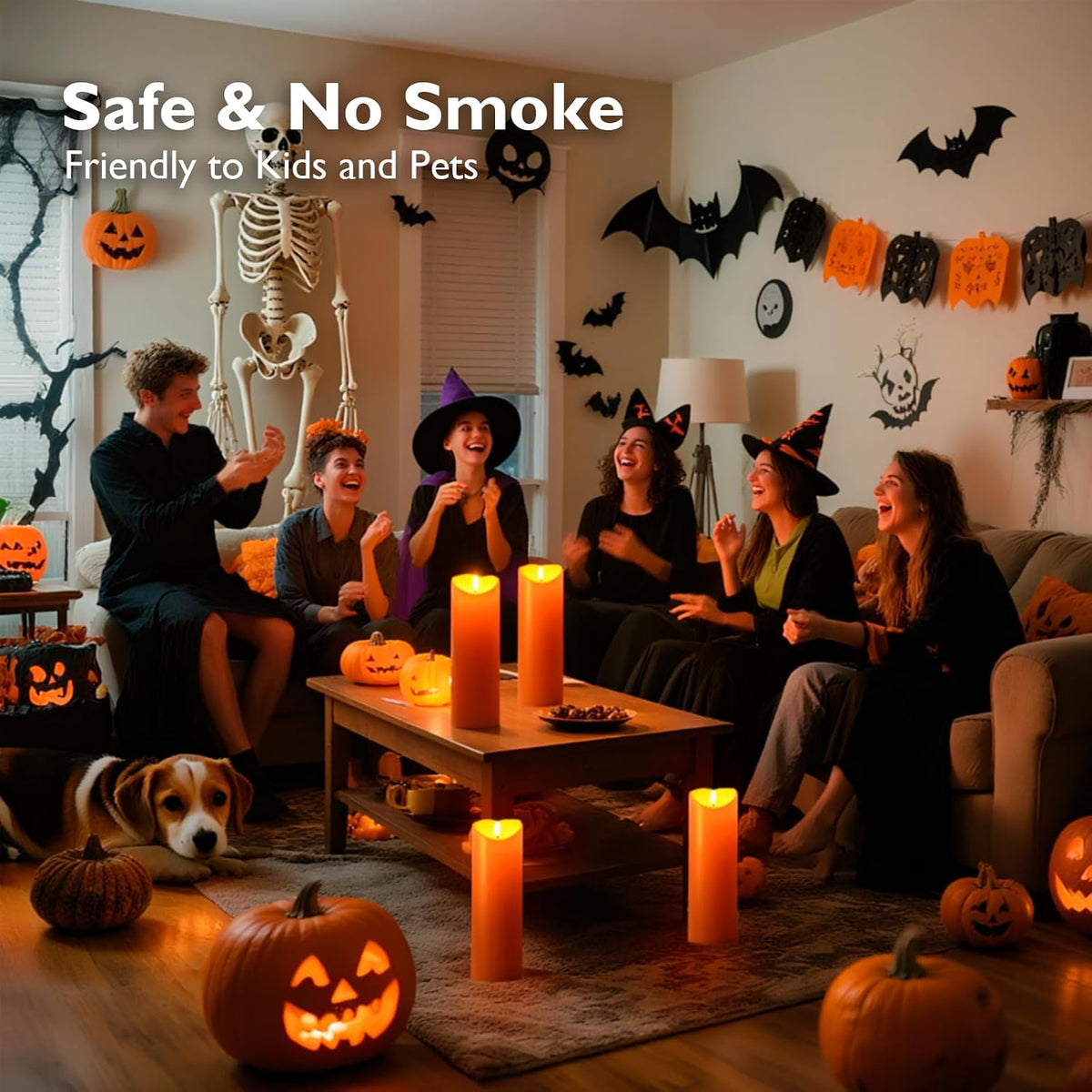 Homemory 4"x12" Halloween Orange Flameless Candles, Fall Candles, Outdoor Waterproof Flameless Candles with Remote and