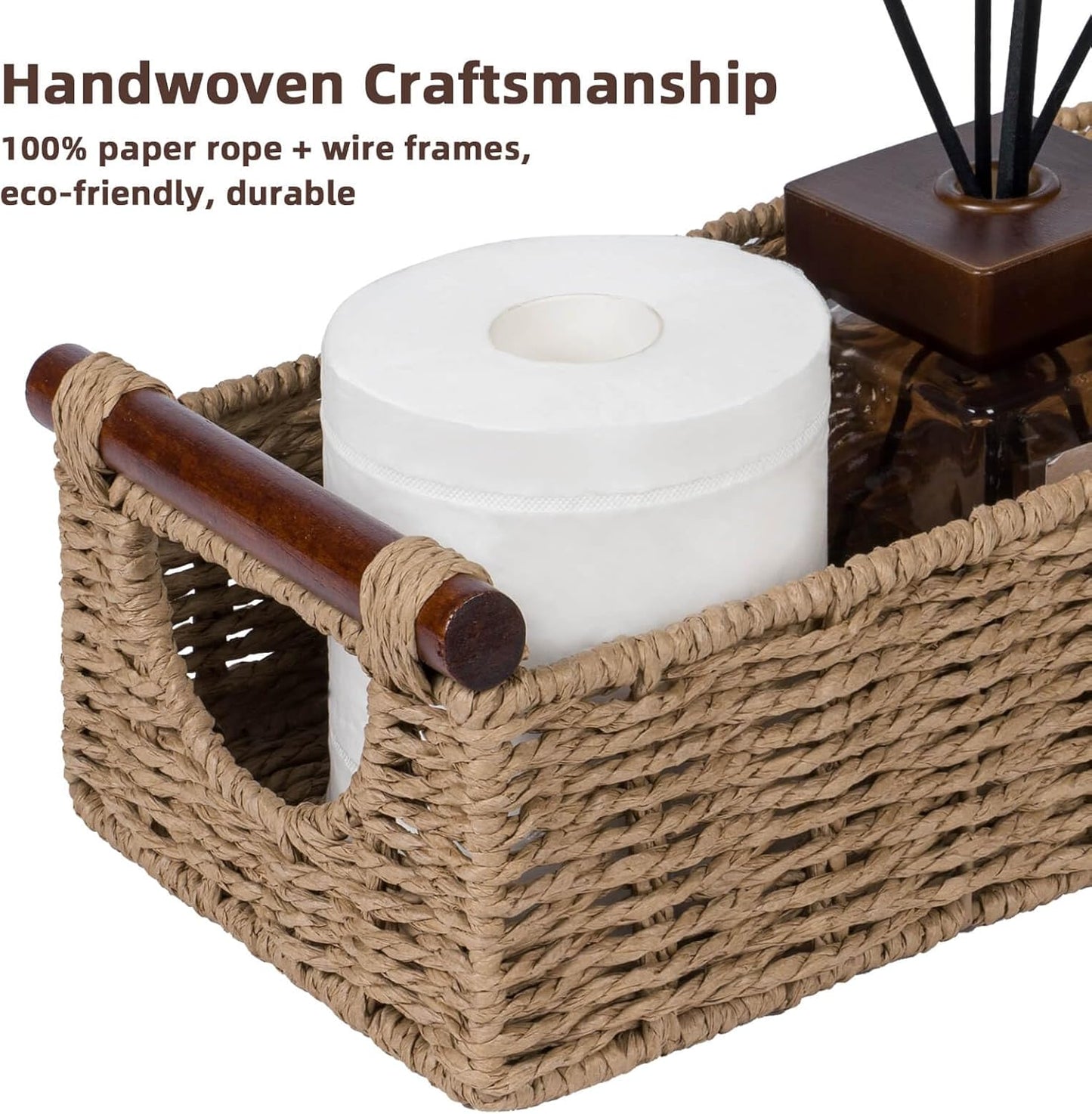 Small Wicker Toilet Basket Tray Organizer W/Cut Out Handle / Neutral / S - 12.99"l x 6.29"w x 3.1"h