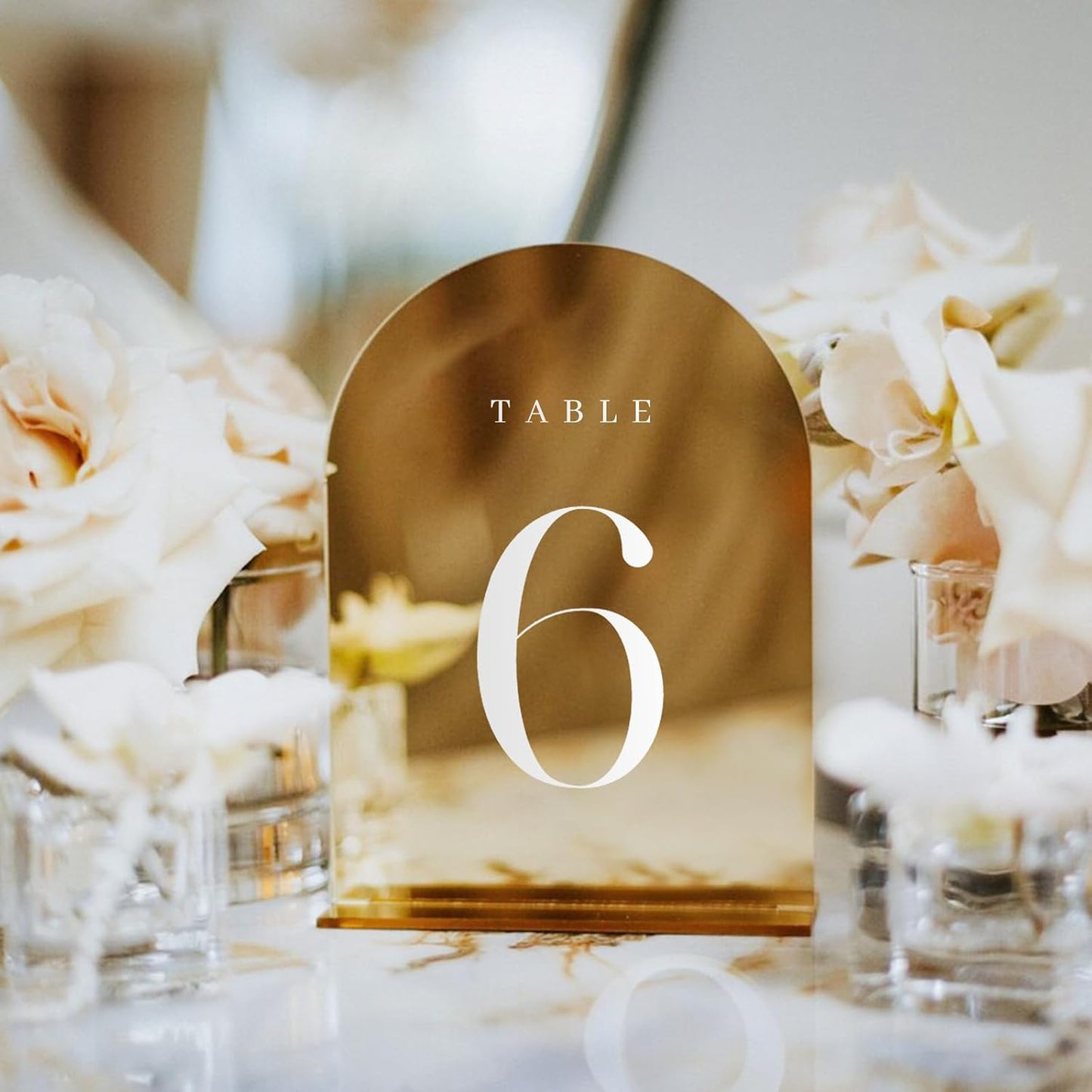 Gold Mirror Arch Table Numbers for Wedding, 25 Pack 5x7" Gold Mirror Arch Acrylic Signs with Stand Acrylic Table