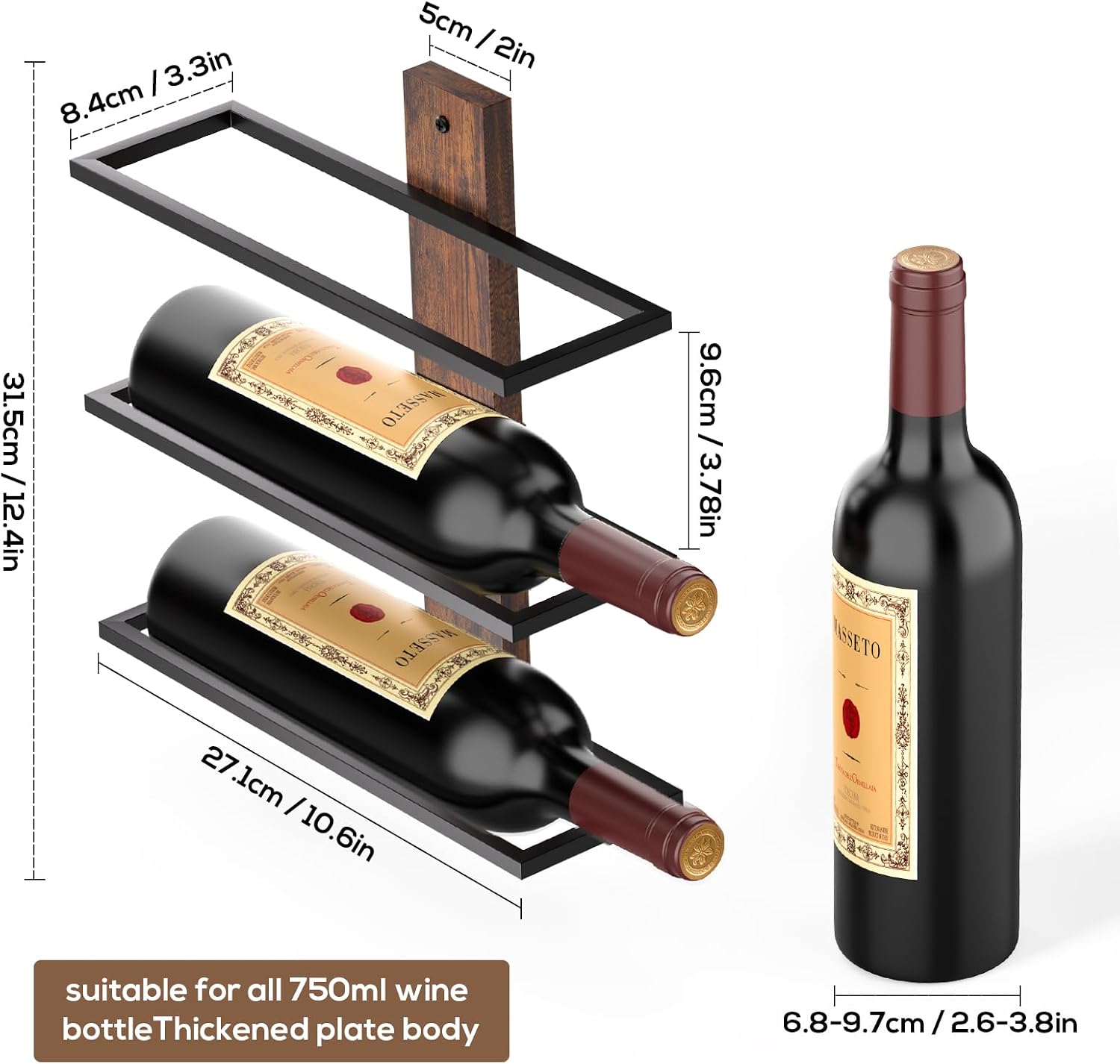 B4Life Wall Mounted Wine Rack for 6 Bottles Wood & Metal Storage | Small Space And Apartments Wine Selection