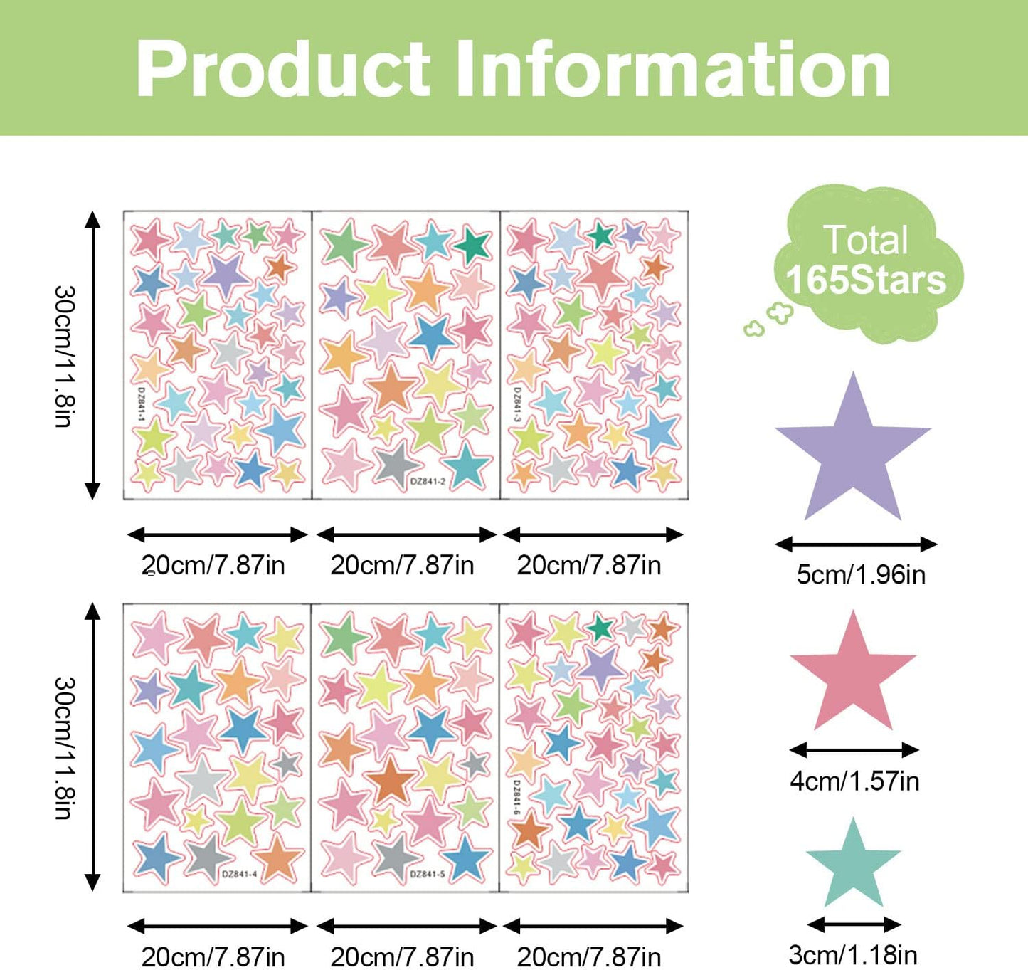 Colorful Boho Star Wall Decals Rainbow Colors DIY Vinyl Wall Art Sticker for Kids Baby / Set of 165