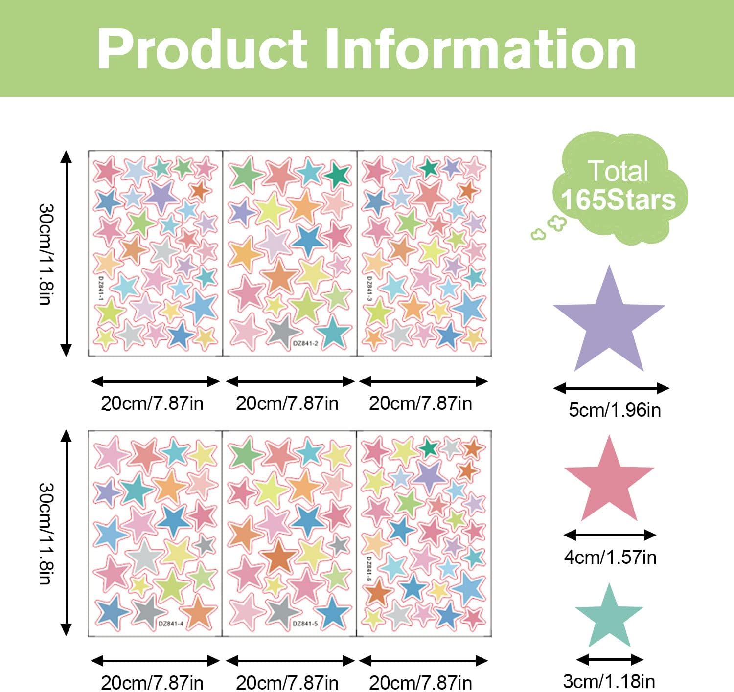Colorful Boho Star Wall Decals Rainbow Colors DIY Vinyl Wall Art Sticker for Kids Baby / Set of 165