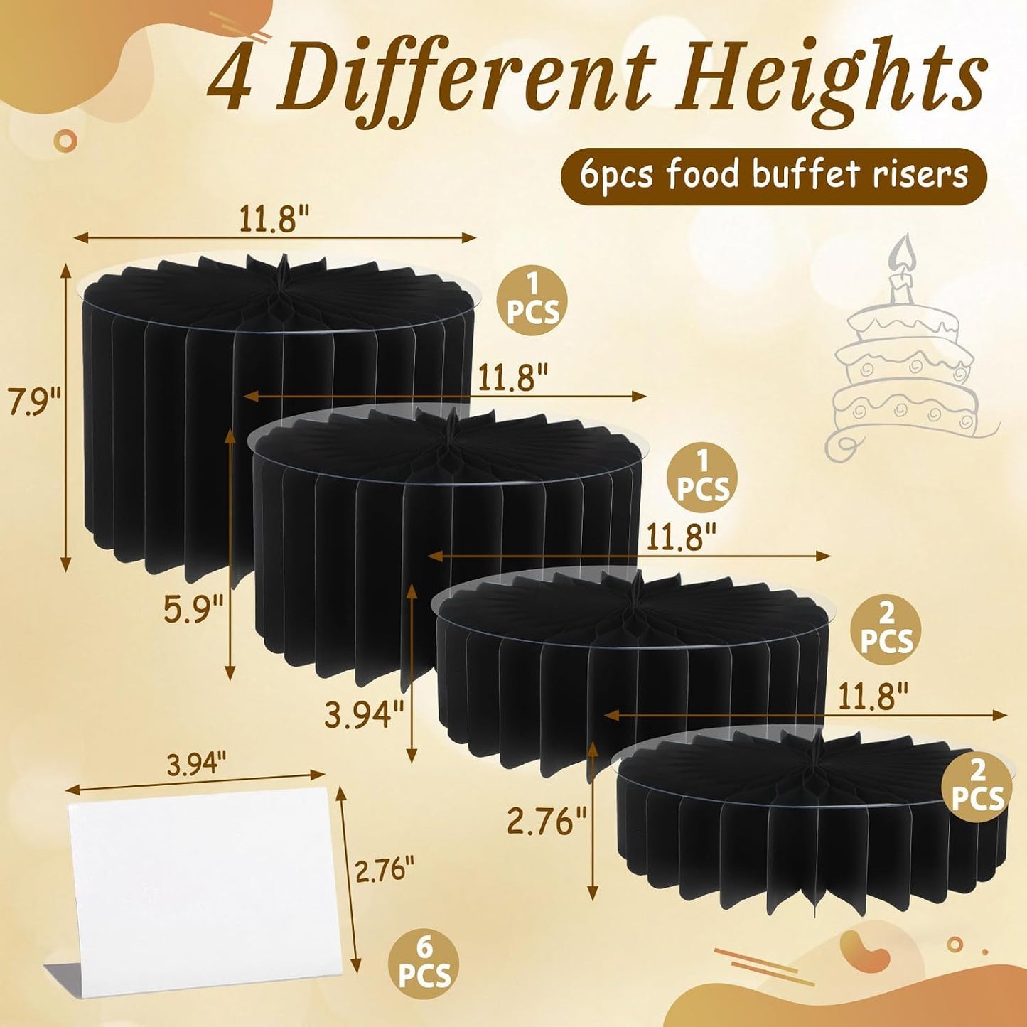 Foldable Cake Display Stands / Black / Set of 6