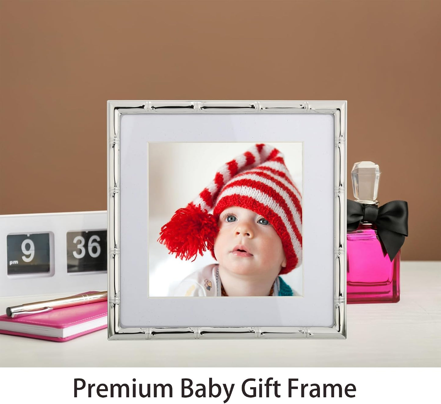 YiPinYin 6x6'' Bamboo Detail Sqaure Silver Metal Picture Frame With Mat for 4x4'' Set of 2, Narrow Silver Plated Photo