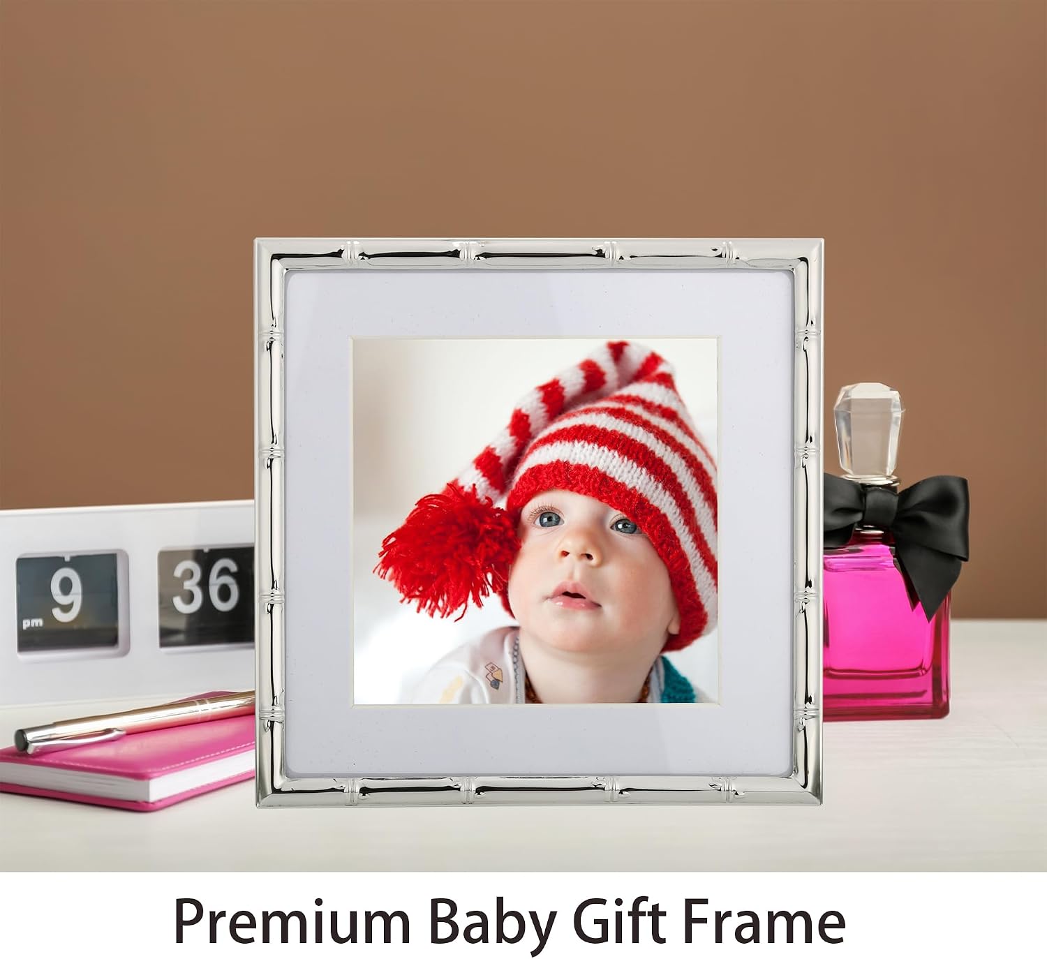 YiPinYin 6x6'' Bamboo Detail Sqaure Silver Metal Picture Frame With Mat for 4x4'' Set of 2, Narrow Silver Plated Photo