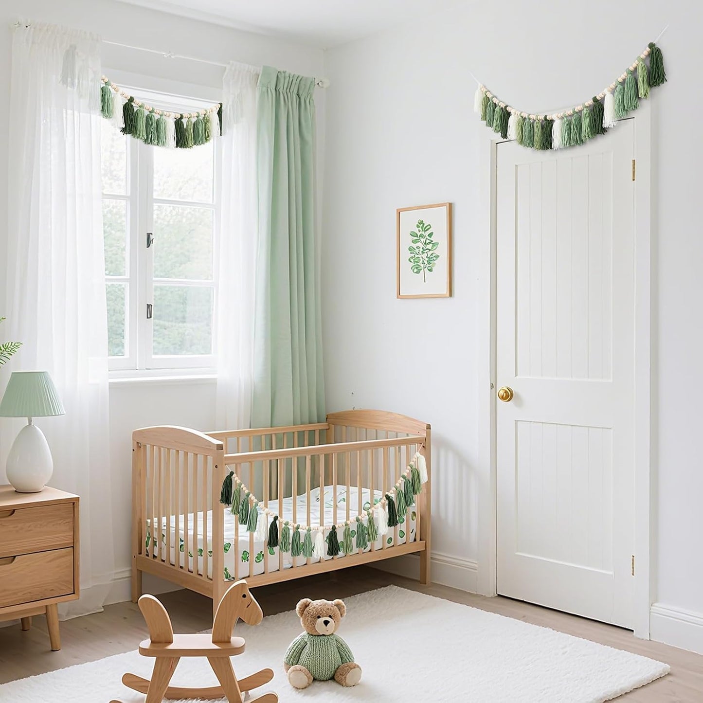 Boho Yarn Tassel Garlands Sage Wall Hanging Decoration / Green / Set of 3