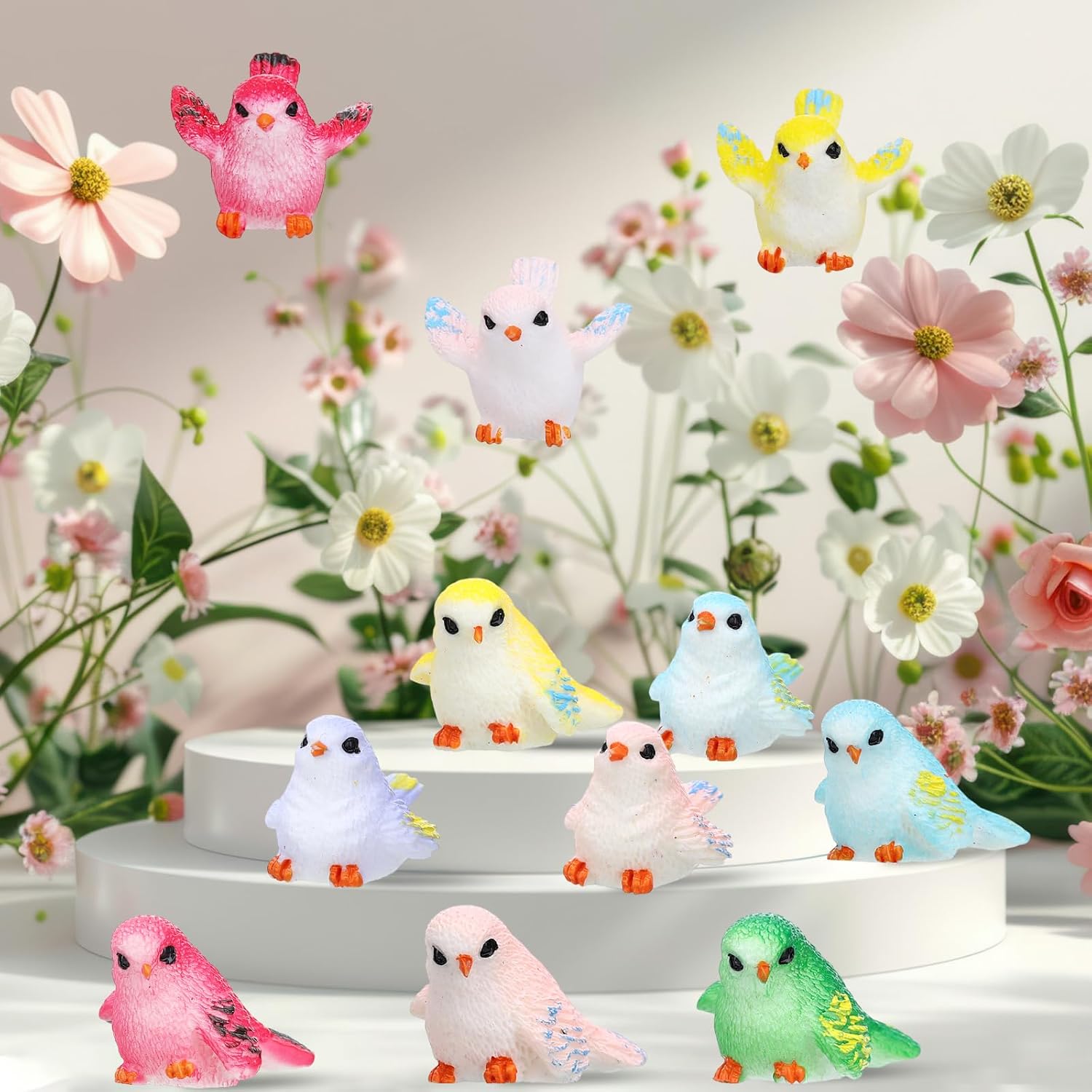 Mini Bird Figurines Tiny Resin Bird Statues Realistic Animal Figures for Fairy Garden / Set of 50