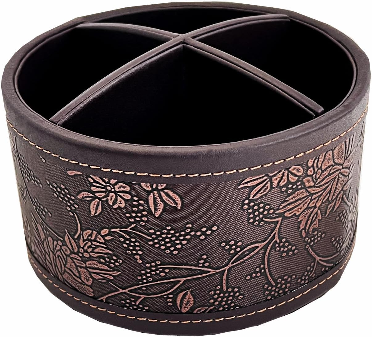 PU Leather Round TV Remote Control Holder / Antique