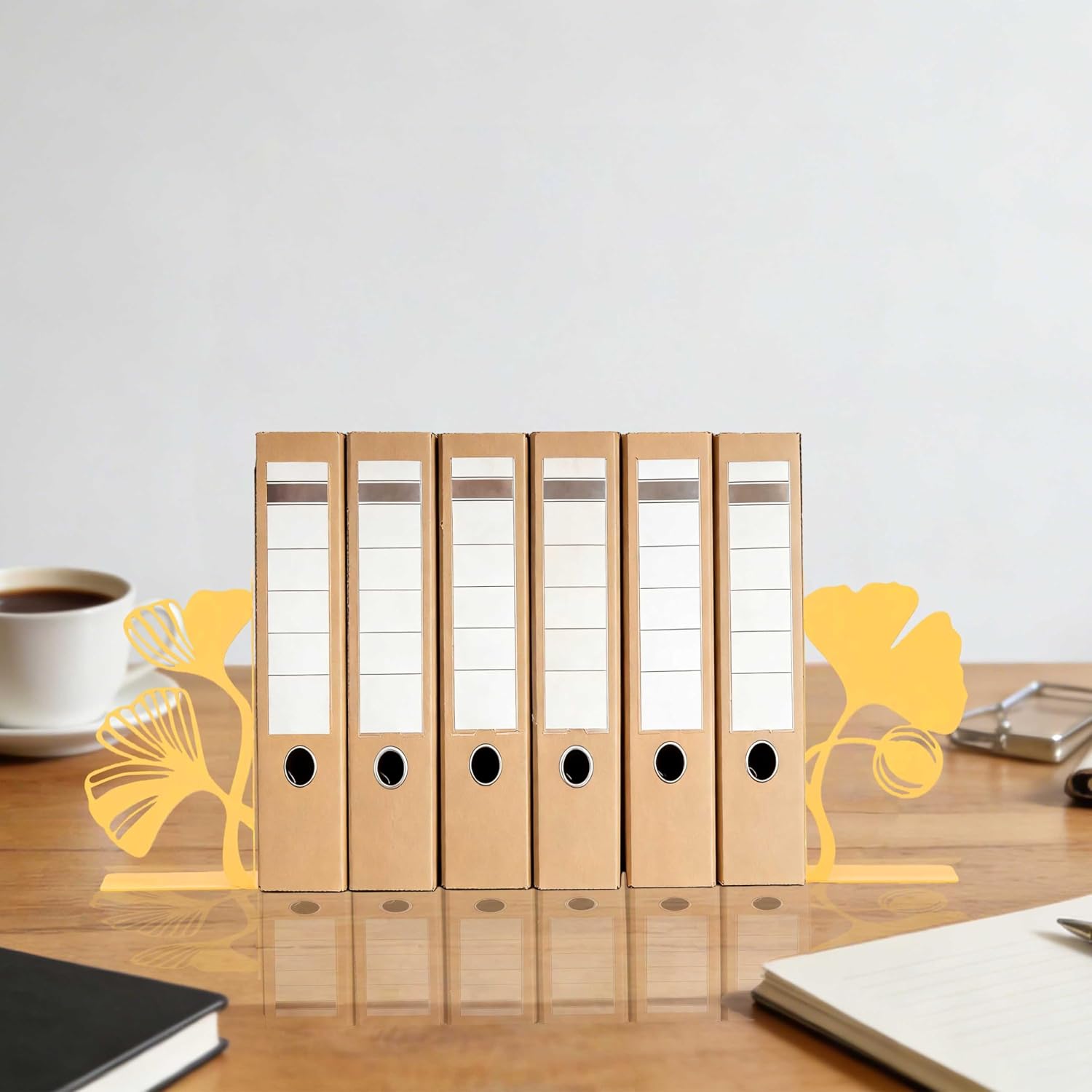 Metal Bookends / Unique Bookends for Reading / Ginkgo Leaf / Yellow