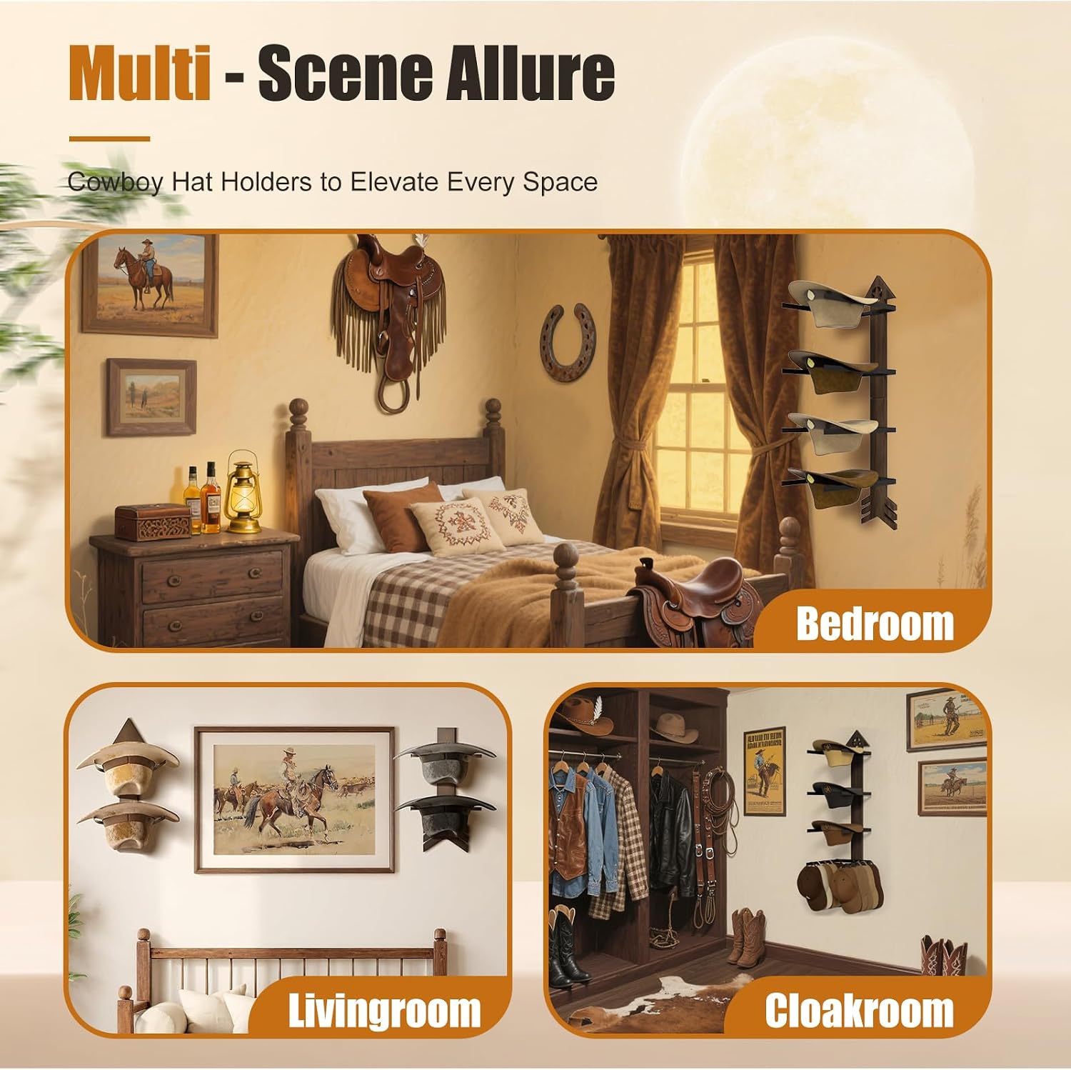 Cowboy Hat Rack -Cowboy hat holder for wall With Heavy- Organize and Display Your Hats with Ease, Wall Mounted Hat